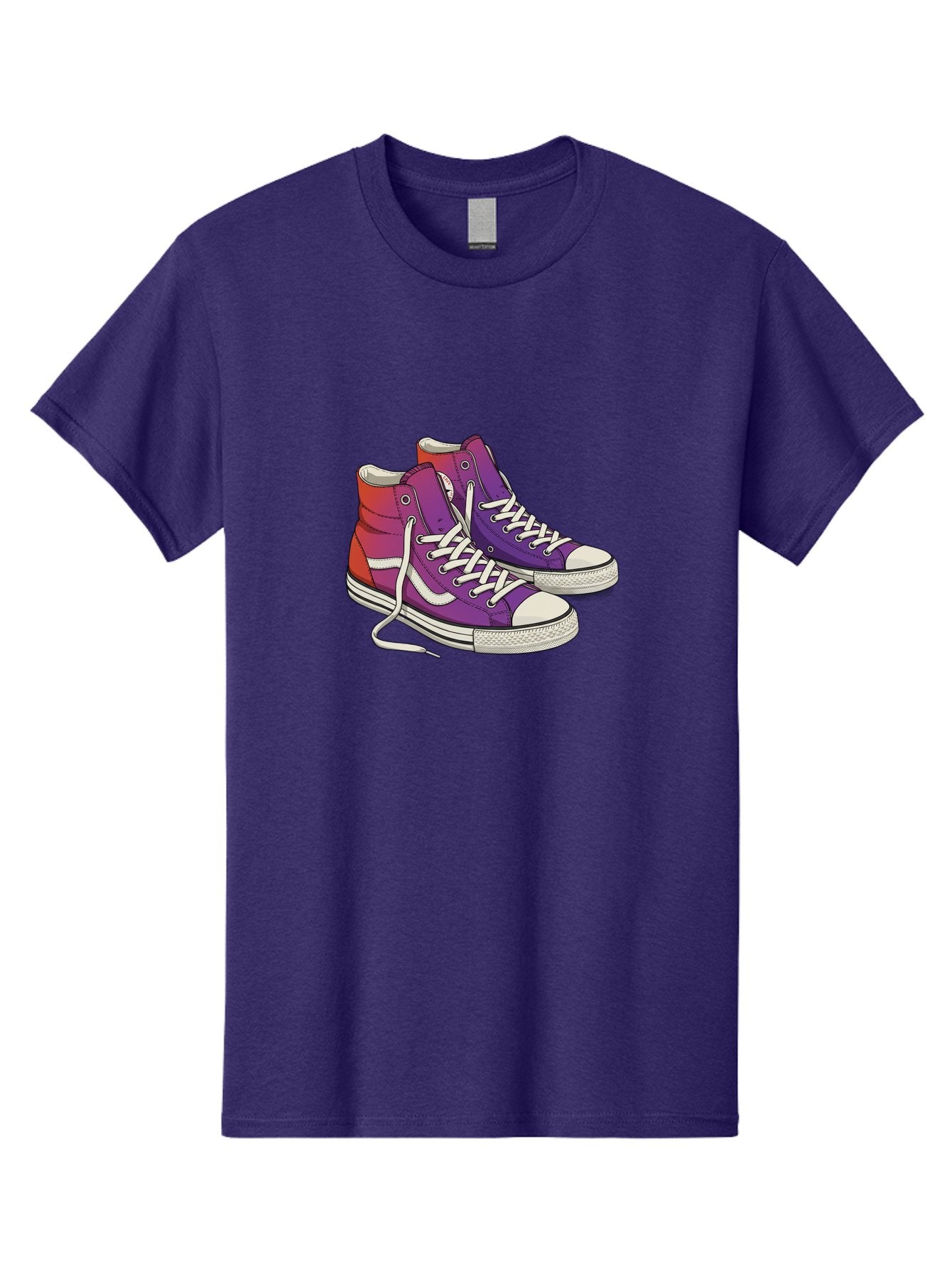 Purple-Sneakers Men'S Graphic Tee, 100% Cotton, Comfortable Casual Summer Wear, Machine Washable, Purple Sneakers, High-Top Shoes, White Laces, Canvas Sneakers, Fashion Footwear, Ombre Effect, Red To Purple Gradient Bab267 5