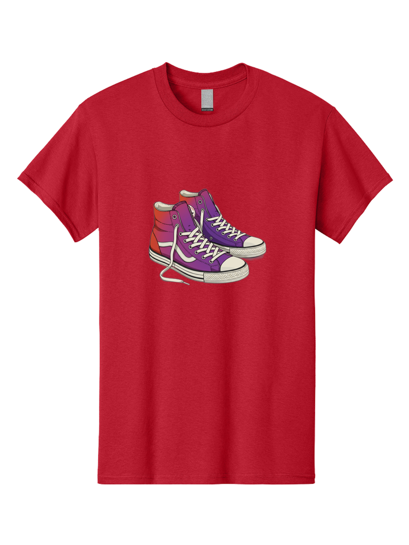 Purple-Sneakers Men'S Graphic Tee, 100% Cotton, Comfortable Casual Summer Wear, Machine Washable, Purple Sneakers, High-Top Shoes, White Laces, Canvas Sneakers, Fashion Footwear, Ombre Effect, Red To Purple Gradient Bab267 25