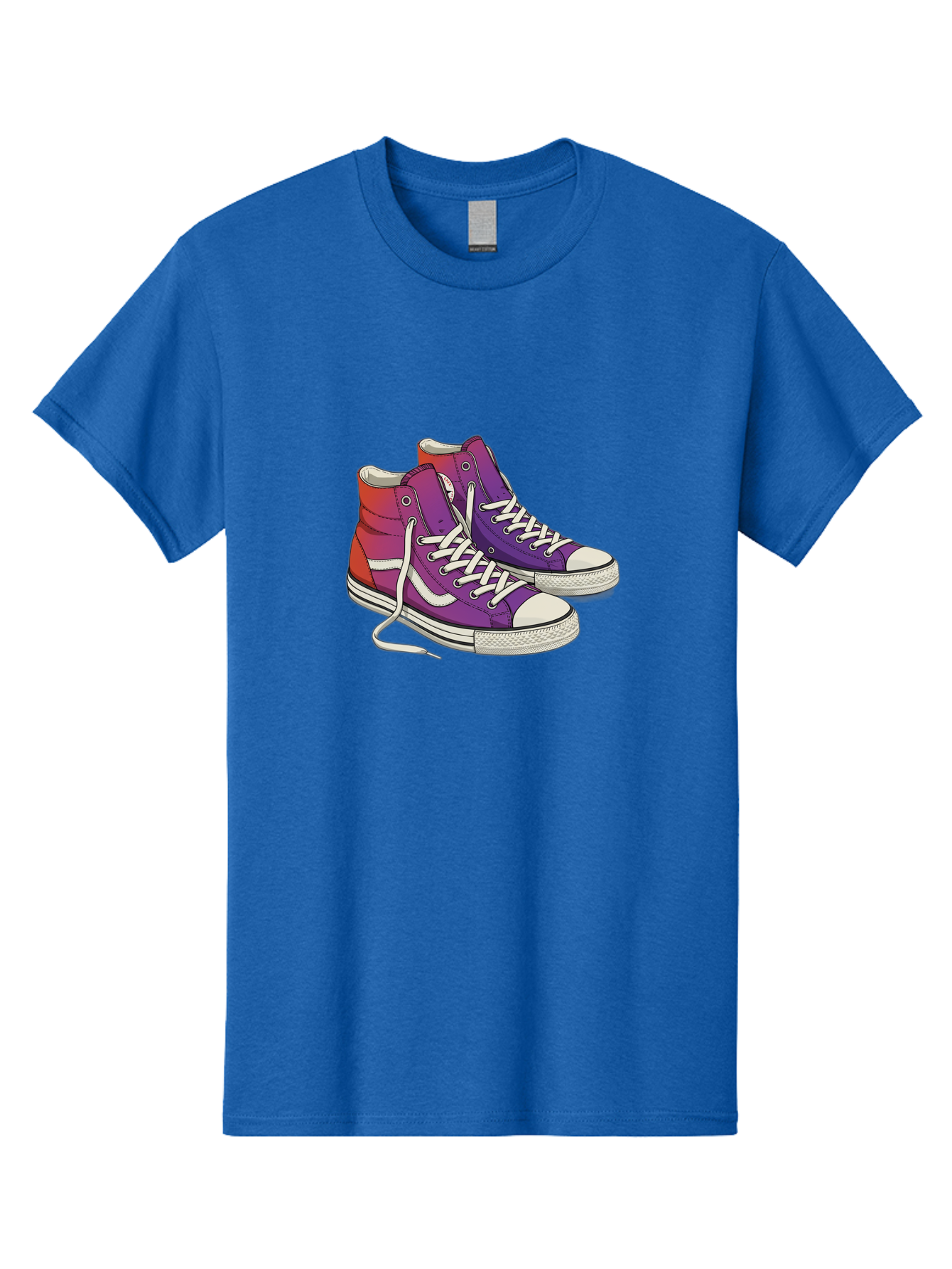 Purple-Sneakers Men'S Graphic Tee, 100% Cotton, Comfortable Casual Summer Wear, Machine Washable, Purple Sneakers, High-Top Shoes, White Laces, Canvas Sneakers, Fashion Footwear, Ombre Effect, Red To Purple Gradient Bab267 13