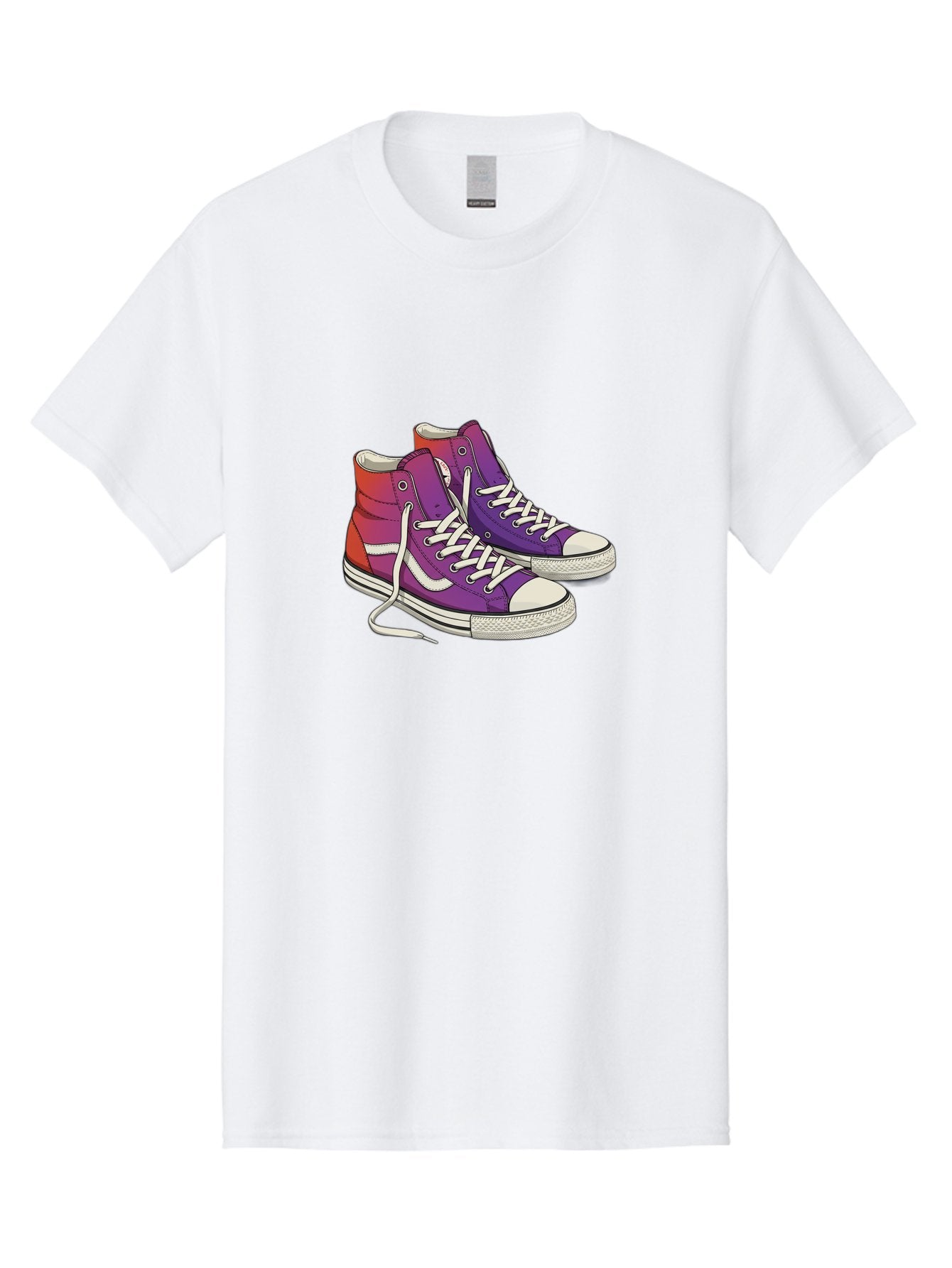 Purple-Sneakers Men'S Graphic Tee, 100% Cotton, Comfortable Casual Summer Wear, Machine Washable, Purple Sneakers, High-Top Shoes, White Laces, Canvas Sneakers, Fashion Footwear, Ombre Effect, Red To Purple Gradient Bab267 8