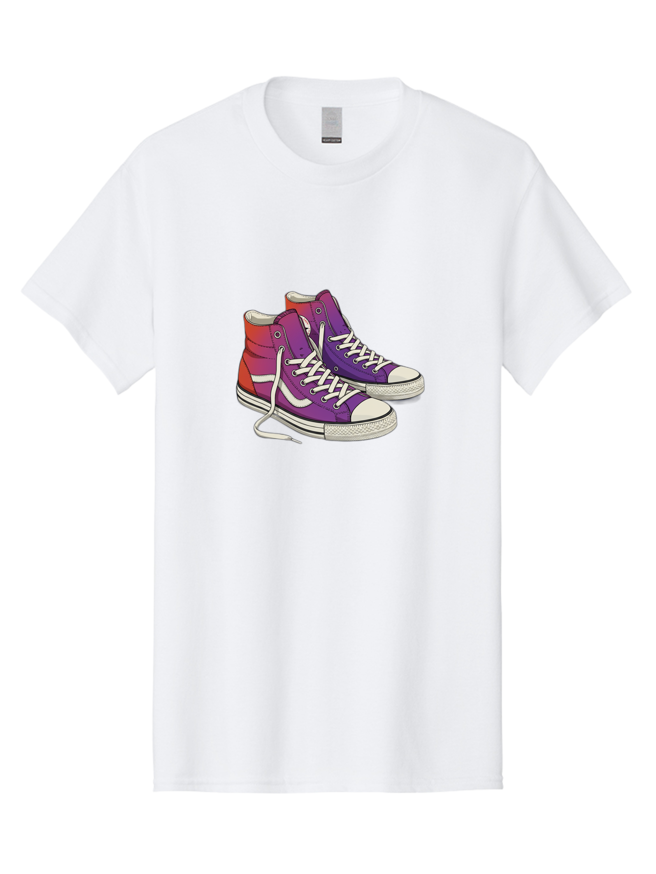 Purple-Sneakers Men'S Graphic Tee, 100% Cotton, Comfortable Casual Summer Wear, Machine Washable, Purple Sneakers, High-Top Shoes, White Laces, Canvas Sneakers, Fashion Footwear, Ombre Effect, Red To Purple Gradient Bab267 11