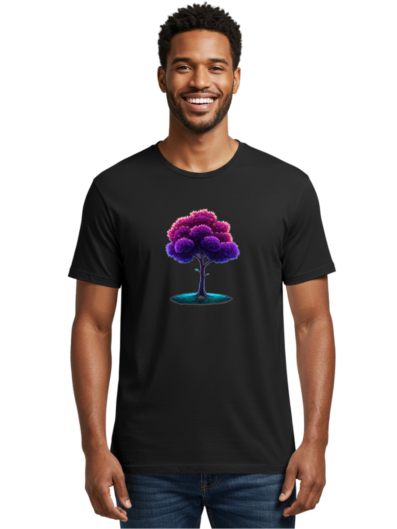 Purple-Tree Men'S Graphic Tee, 100% Cotton, Comfortable Casual Summer Wear, Machine Washable, Purple Tree, Colorful Tree, Vibrant Foliage, Digital Art, Fantasy Tree, Artistic Representation, Nature-Inspired Graphics, Gradient Colors, Bab268 6