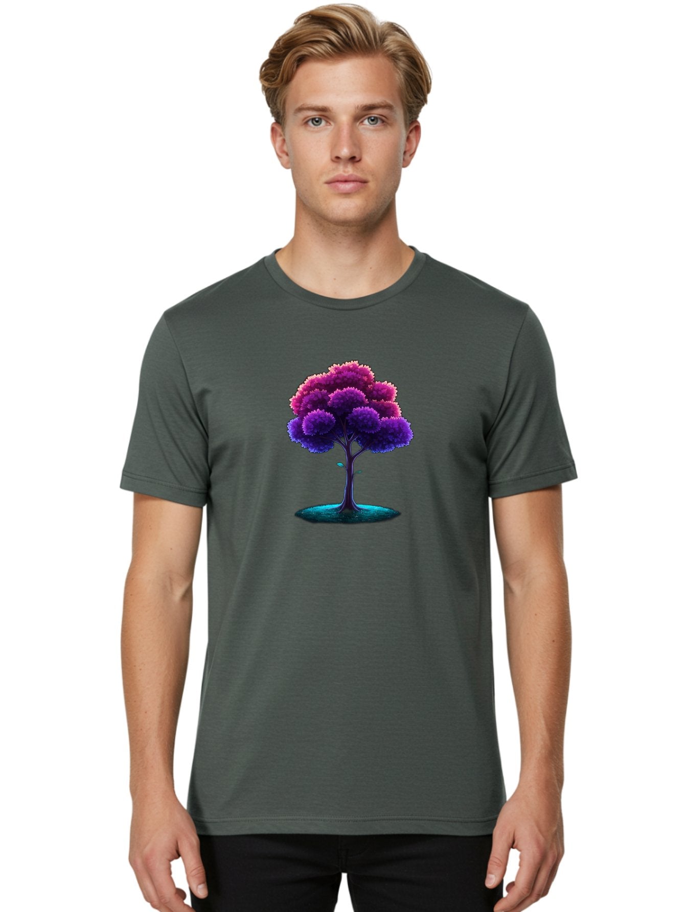 Purple-Tree Men'S Graphic Tee, 100% Cotton, Comfortable Casual Summer Wear, Machine Washable, Purple Tree, Colorful Tree, Vibrant Foliage, Digital Art, Fantasy Tree, Artistic Representation, Nature-Inspired Graphics, Gradient Colors, Bab268 26