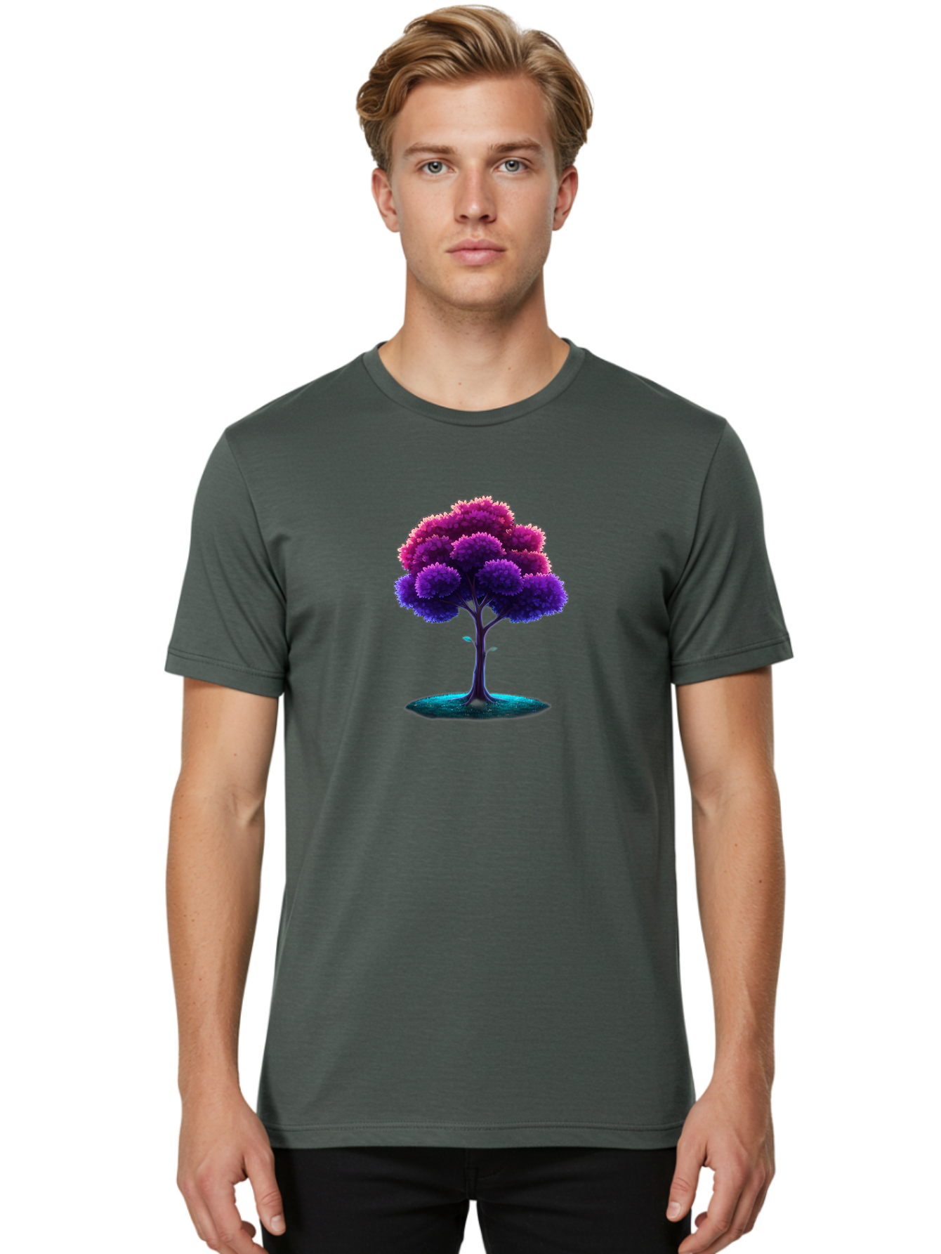 Purple-Tree Men'S Graphic Tee, 100% Cotton, Comfortable Casual Summer Wear, Machine Washable, Purple Tree, Colorful Tree, Vibrant Foliage, Digital Art, Fantasy Tree, Artistic Representation, Nature-Inspired Graphics, Gradient Colors, Bab268 10