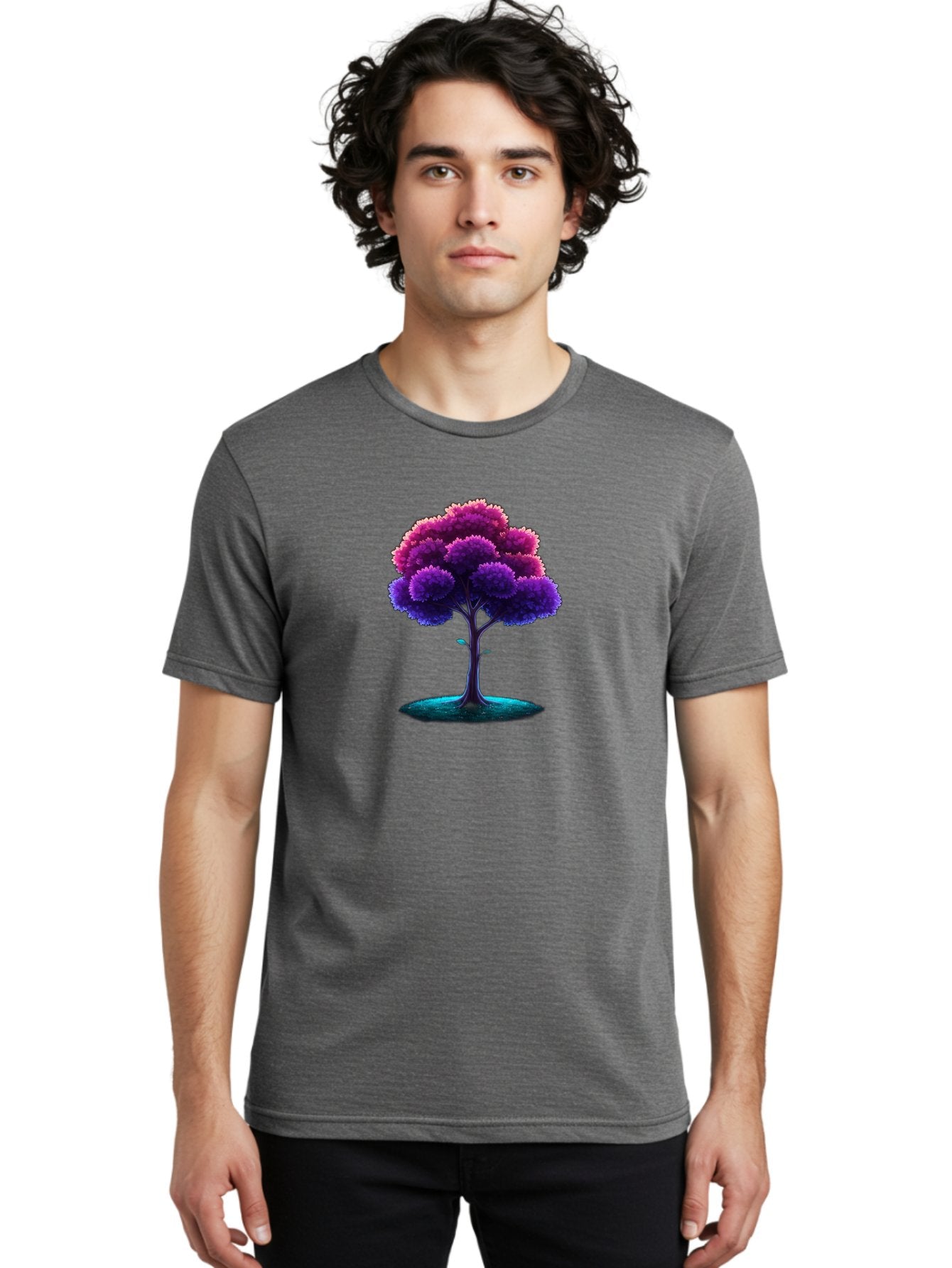 Purple-Tree Men'S Graphic Tee, 100% Cotton, Comfortable Casual Summer Wear, Machine Washable, Purple Tree, Colorful Tree, Vibrant Foliage, Digital Art, Fantasy Tree, Artistic Representation, Nature-Inspired Graphics, Gradient Colors, Bab268 24