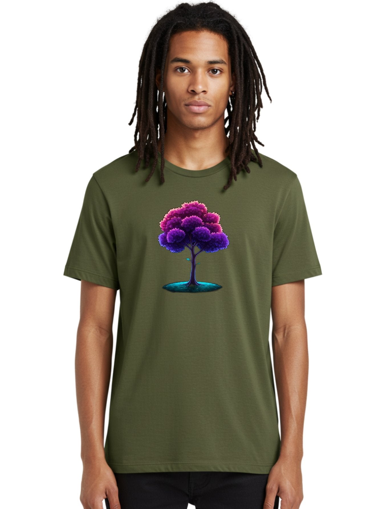 Purple-Tree Men'S Graphic Tee, 100% Cotton, Comfortable Casual Summer Wear, Machine Washable, Purple Tree, Colorful Tree, Vibrant Foliage, Digital Art, Fantasy Tree, Artistic Representation, Nature-Inspired Graphics, Gradient Colors, Bab268 23