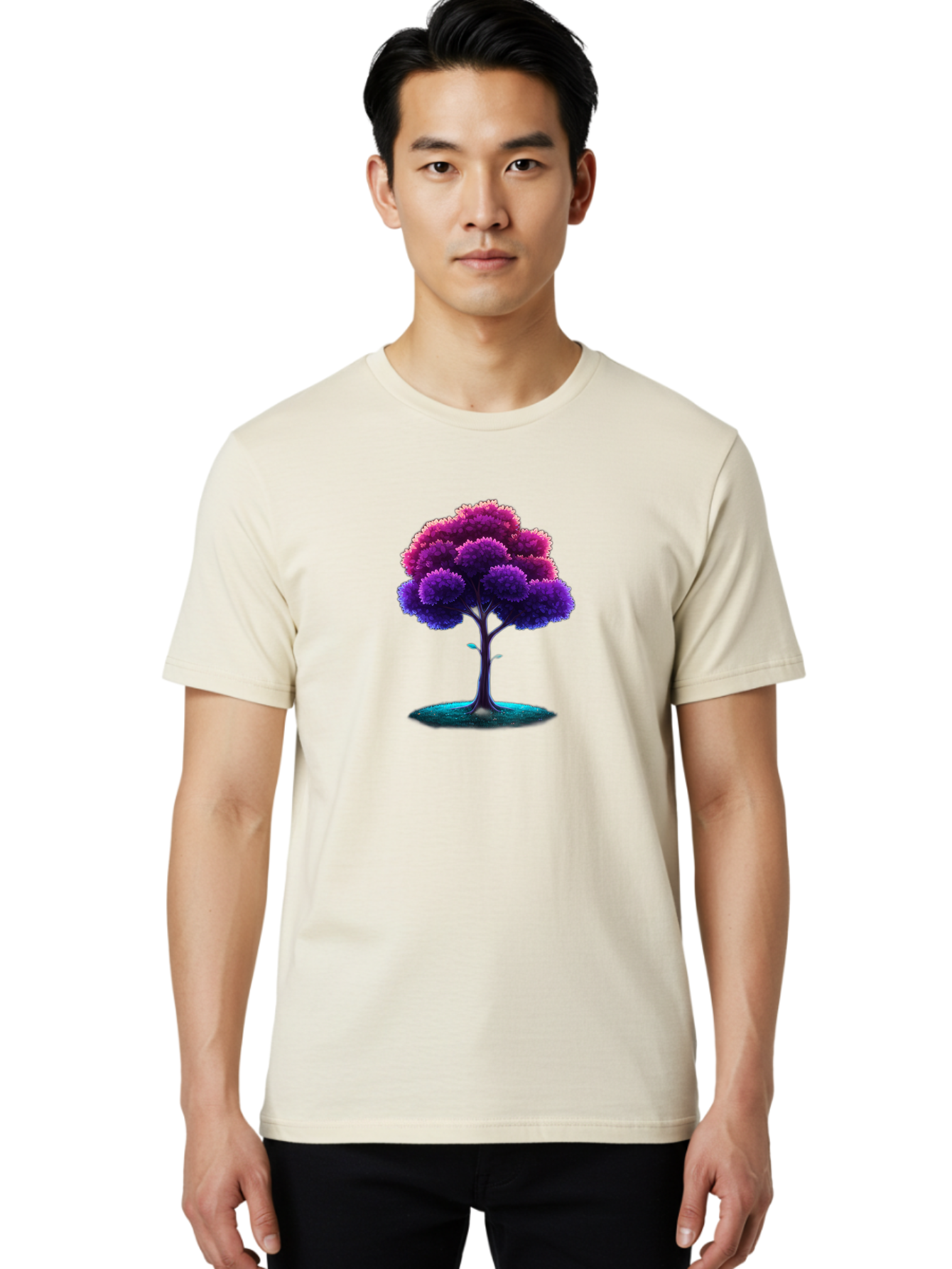 Purple-Tree Men'S Graphic Tee, 100% Cotton, Comfortable Casual Summer Wear, Machine Washable, Purple Tree, Colorful Tree, Vibrant Foliage, Digital Art, Fantasy Tree, Artistic Representation, Nature-Inspired Graphics, Gradient Colors, Bab268 28