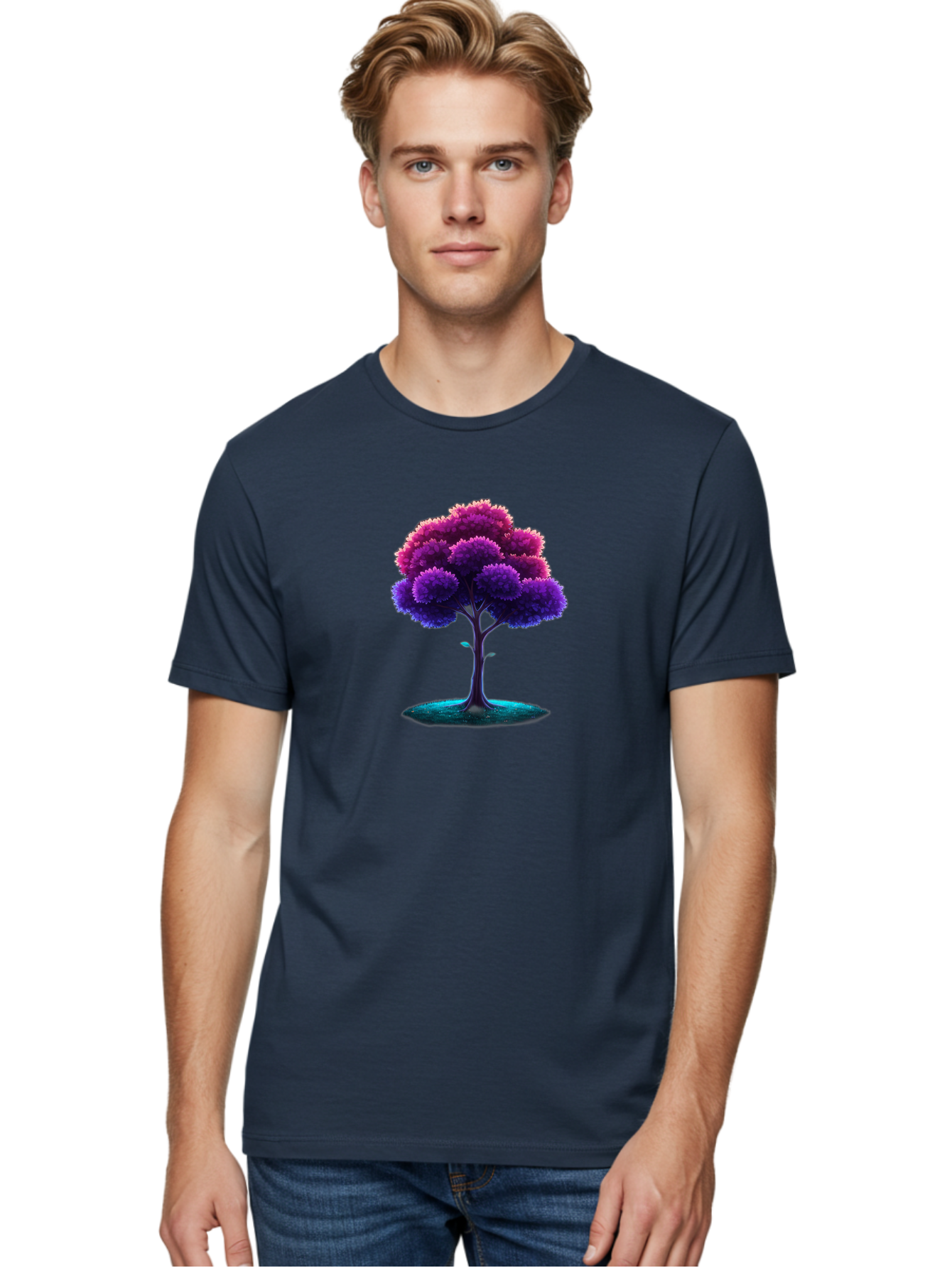 Purple-Tree Men'S Graphic Tee, 100% Cotton, Comfortable Casual Summer Wear, Machine Washable, Purple Tree, Colorful Tree, Vibrant Foliage, Digital Art, Fantasy Tree, Artistic Representation, Nature-Inspired Graphics, Gradient Colors, Bab268 30