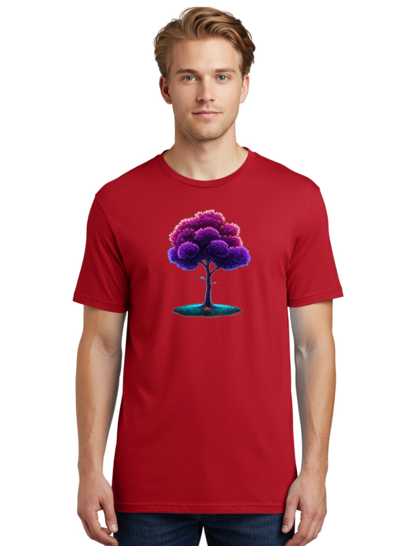Purple-Tree Men'S Graphic Tee, 100% Cotton, Comfortable Casual Summer Wear, Machine Washable, Purple Tree, Colorful Tree, Vibrant Foliage, Digital Art, Fantasy Tree, Artistic Representation, Nature-Inspired Graphics, Gradient Colors, Bab268 16