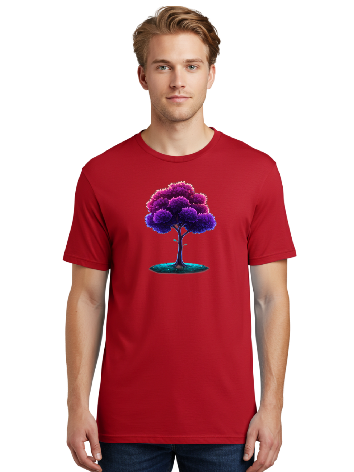 Purple-Tree Men'S Graphic Tee, 100% Cotton, Comfortable Casual Summer Wear, Machine Washable, Purple Tree, Colorful Tree, Vibrant Foliage, Digital Art, Fantasy Tree, Artistic Representation, Nature-Inspired Graphics, Gradient Colors, Bab268 26