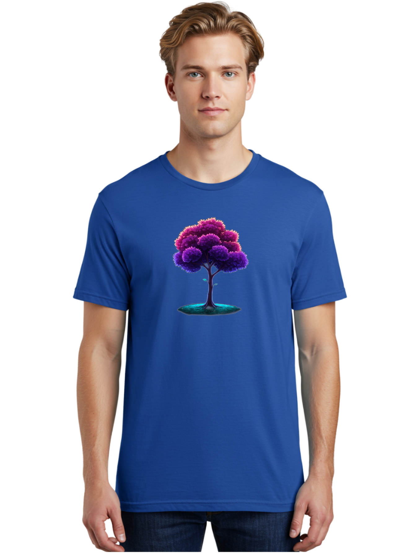 Purple-Tree Men'S Graphic Tee, 100% Cotton, Comfortable Casual Summer Wear, Machine Washable, Purple Tree, Colorful Tree, Vibrant Foliage, Digital Art, Fantasy Tree, Artistic Representation, Nature-Inspired Graphics, Gradient Colors, Bab268 4