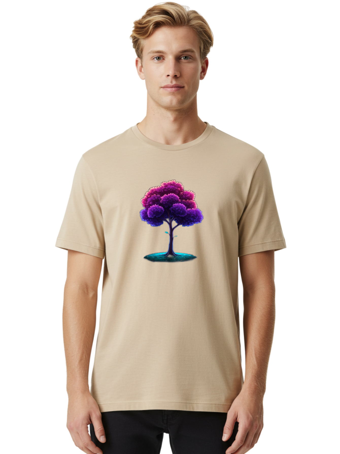 Purple-Tree Men'S Graphic Tee, 100% Cotton, Comfortable Casual Summer Wear, Machine Washable, Purple Tree, Colorful Tree, Vibrant Foliage, Digital Art, Fantasy Tree, Artistic Representation, Nature-Inspired Graphics, Gradient Colors, Bab268 8