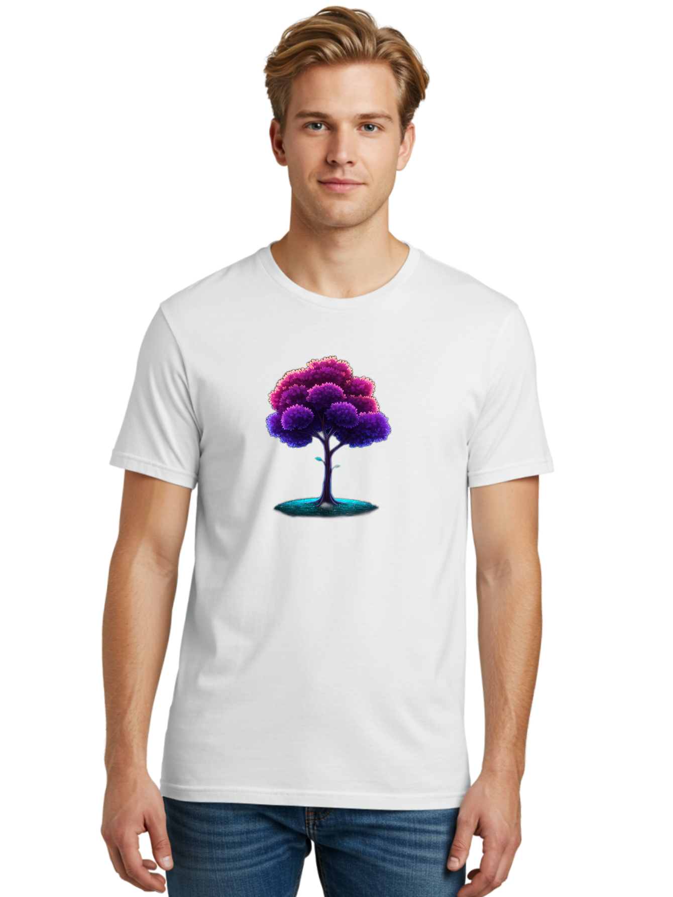 Purple-Tree Men'S Graphic Tee, 100% Cotton, Comfortable Casual Summer Wear, Machine Washable, Purple Tree, Colorful Tree, Vibrant Foliage, Digital Art, Fantasy Tree, Artistic Representation, Nature-Inspired Graphics, Gradient Colors, Bab268 12