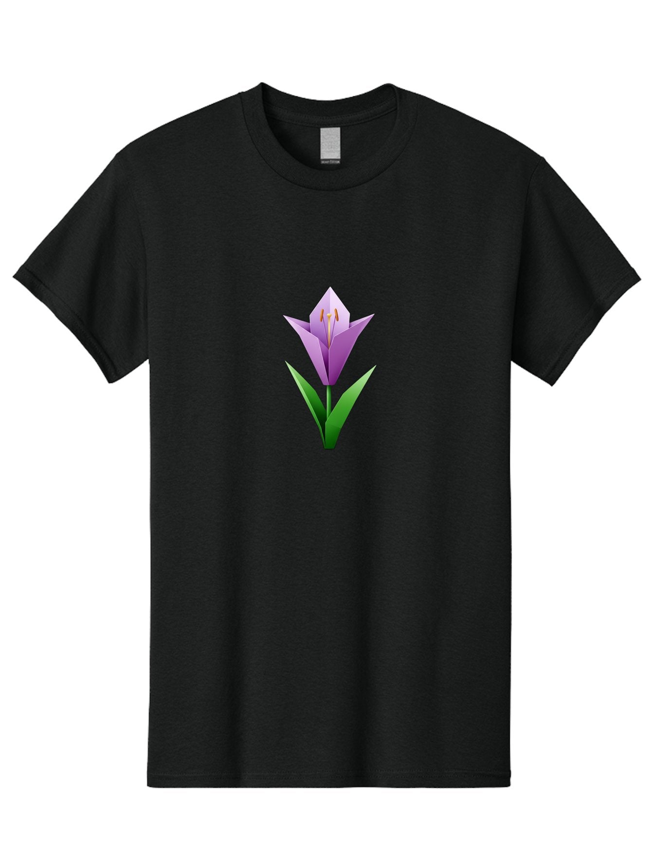 Purple-Tulip Men'S Graphic Tee, 100% Cotton, Comfortable Casual Summer Wear, Machine Washable, Origami Tulip, Purple Flower, Green Leaves, Papercraft Art, Minimalist Design, 3D Model, Floral Illustration, Creative Artwork, Tulip Icon Bab269 13