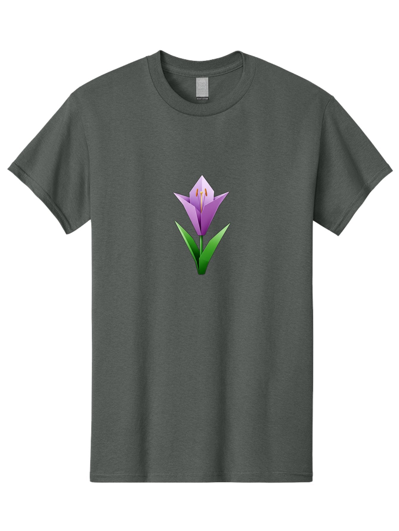 Purple-Tulip Men'S Graphic Tee, 100% Cotton, Comfortable Casual Summer Wear, Machine Washable, Origami Tulip, Purple Flower, Green Leaves, Papercraft Art, Minimalist Design, 3D Model, Floral Illustration, Creative Artwork, Tulip Icon Bab269 12