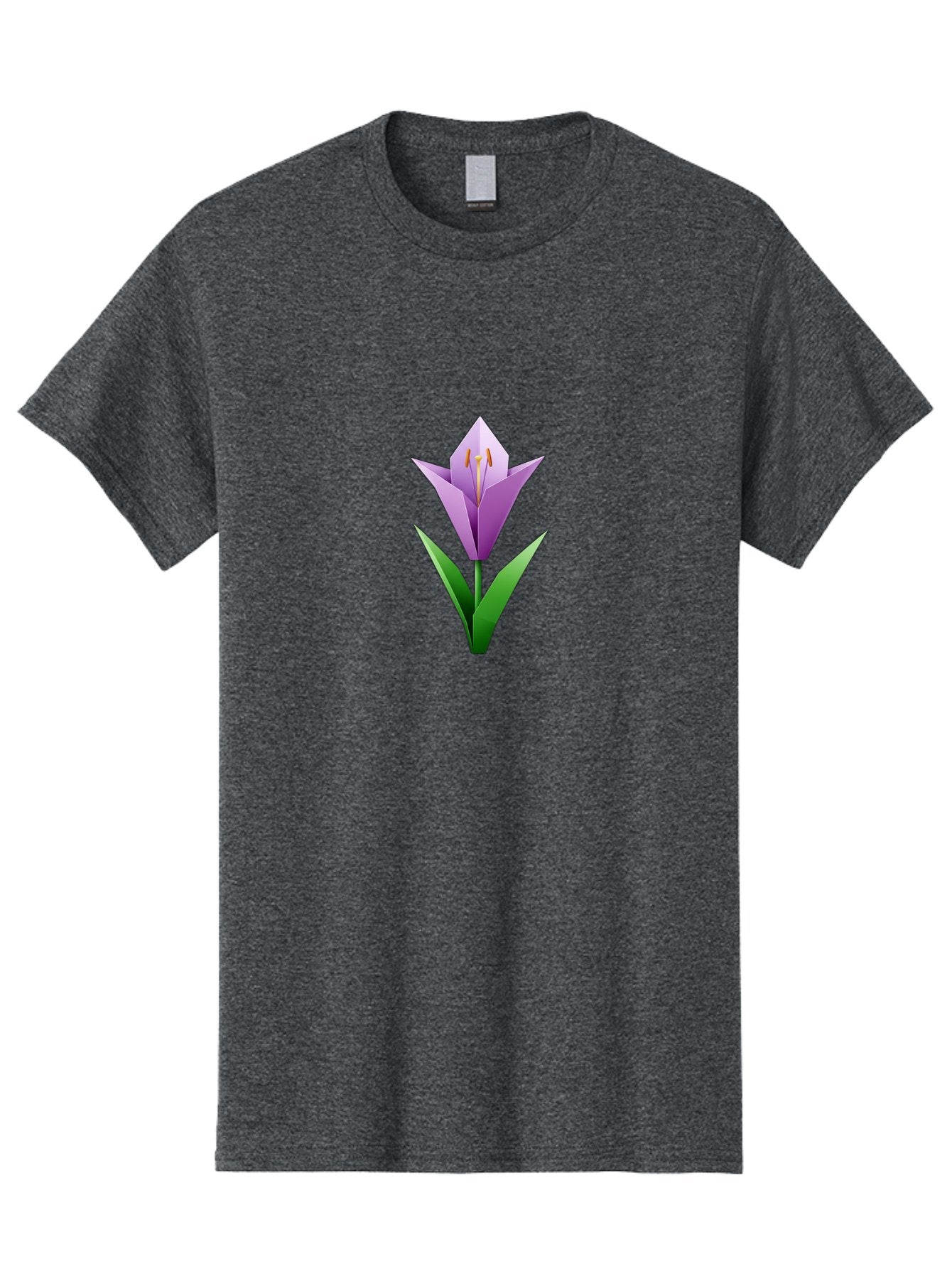 Purple-Tulip Men'S Graphic Tee, 100% Cotton, Comfortable Casual Summer Wear, Machine Washable, Origami Tulip, Purple Flower, Green Leaves, Papercraft Art, Minimalist Design, 3D Model, Floral Illustration, Creative Artwork, Tulip Icon Bab269 7