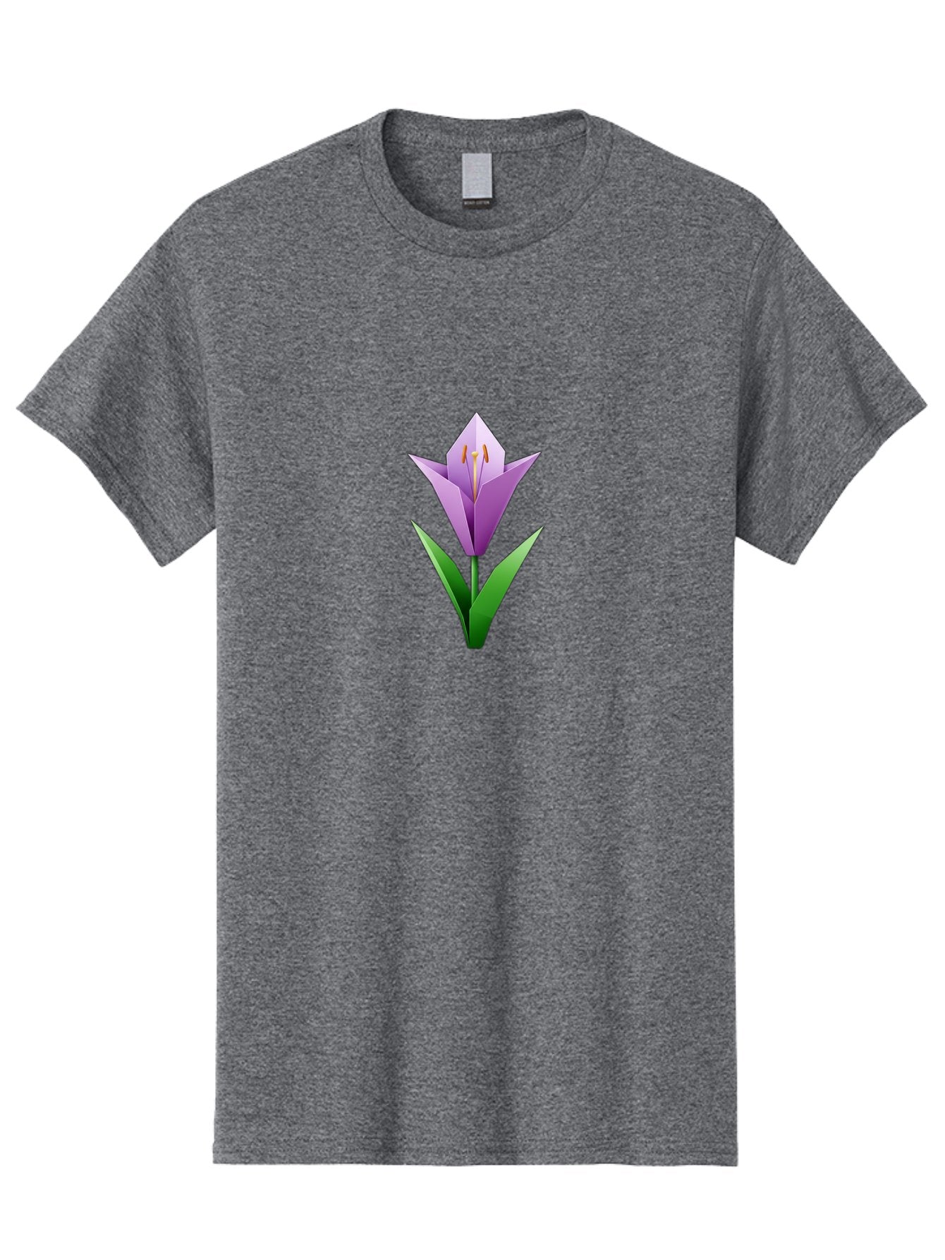 Purple-Tulip Men'S Graphic Tee, 100% Cotton, Comfortable Casual Summer Wear, Machine Washable, Origami Tulip, Purple Flower, Green Leaves, Papercraft Art, Minimalist Design, 3D Model, Floral Illustration, Creative Artwork, Tulip Icon Bab269 15