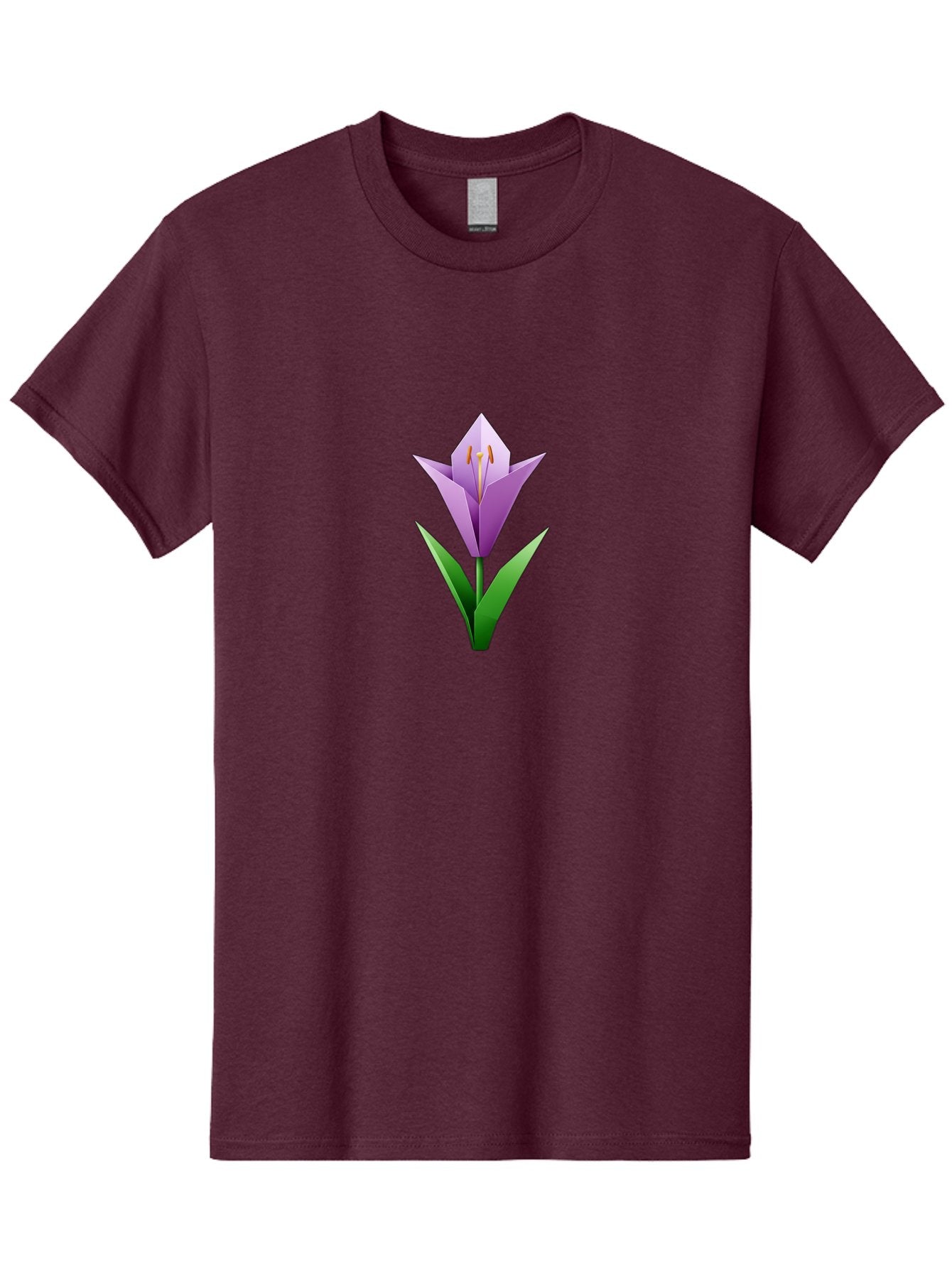 Purple-Tulip Men'S Graphic Tee, 100% Cotton, Comfortable Casual Summer Wear, Machine Washable, Origami Tulip, Purple Flower, Green Leaves, Papercraft Art, Minimalist Design, 3D Model, Floral Illustration, Creative Artwork, Tulip Icon Bab269 14