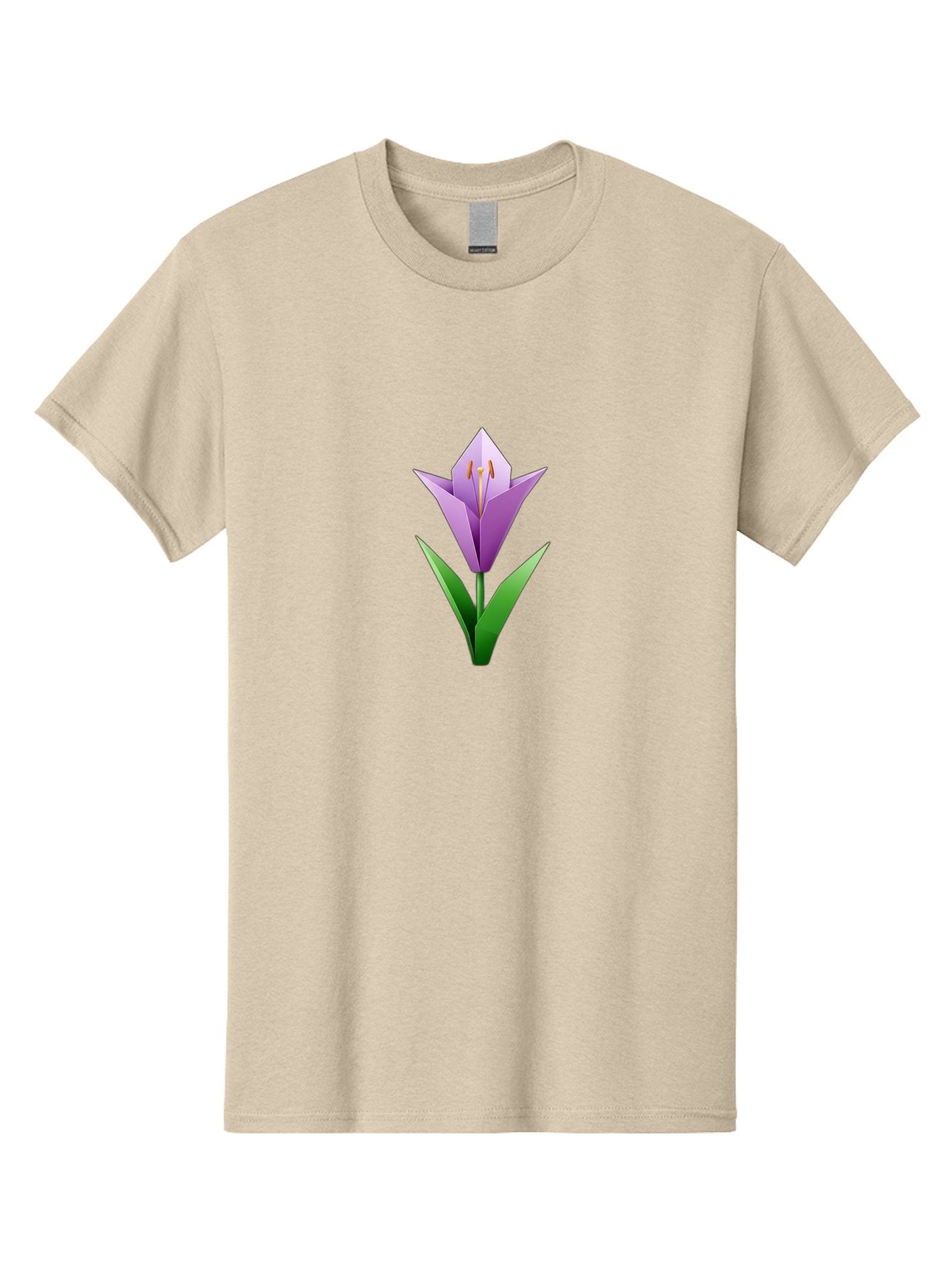 Purple-Tulip Men'S Graphic Tee, 100% Cotton, Comfortable Casual Summer Wear, Machine Washable, Origami Tulip, Purple Flower, Green Leaves, Papercraft Art, Minimalist Design, 3D Model, Floral Illustration, Creative Artwork, Tulip Icon Bab269 6