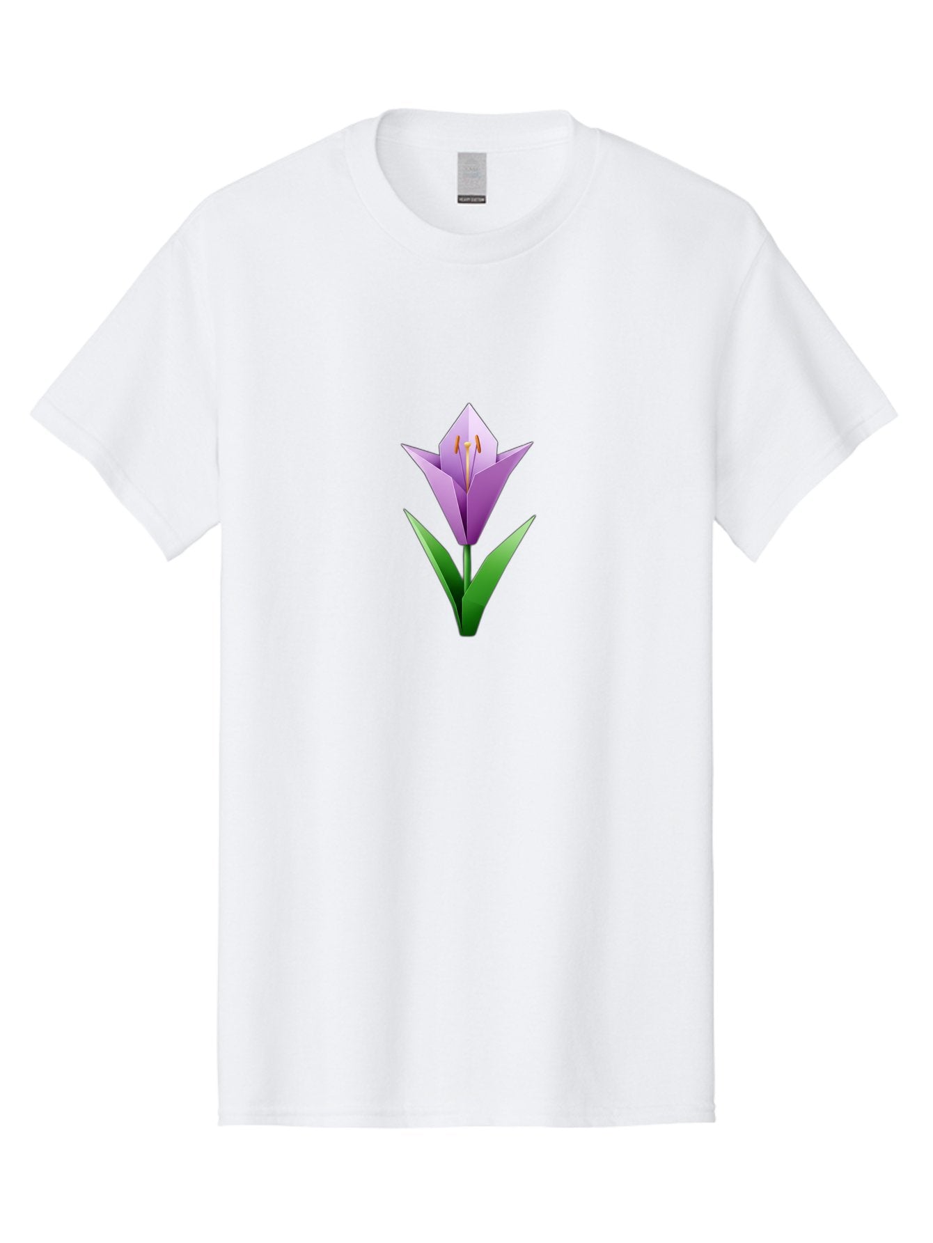 Purple-Tulip Men'S Graphic Tee, 100% Cotton, Comfortable Casual Summer Wear, Machine Washable, Origami Tulip, Purple Flower, Green Leaves, Papercraft Art, Minimalist Design, 3D Model, Floral Illustration, Creative Artwork, Tulip Icon Bab269