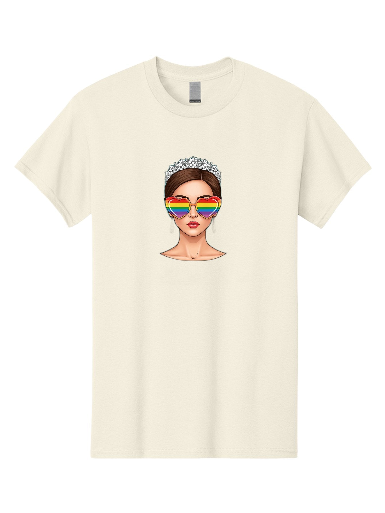 Queen-Of-Pride Men'S Graphic Tee, 100% Cotton, Comfortable Casual Summer Wear, Machine Washable, Heart-Shaped Sunglasses, Rainbow Colors, Lgbtq+ Pride, Glamorous Look, Tiara, Fashionable Accessories, Bold Statement, Rainbow Shades, Bab271