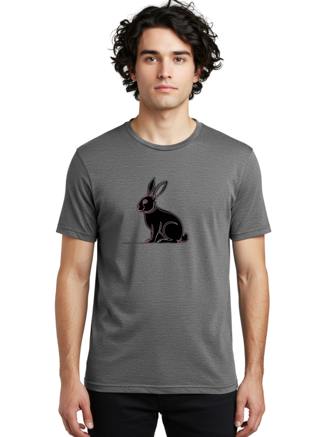 Rabbit Men'S Graphic Tee, 100% Cotton, Comfortable Casual Summer Wear, Machine Washable, Rabbit Silhouette, Rabbit Graphic, Minimalist Design, Simple Art, Cute Rabbit, Animal Icon, Line Art, Black Silhouette Bab272 18