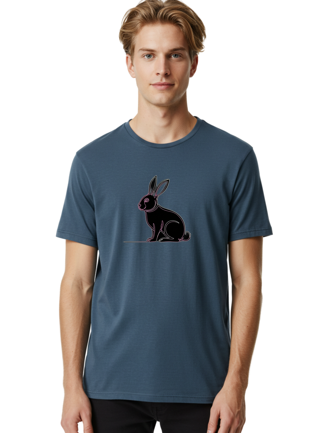 Rabbit Men'S Graphic Tee, 100% Cotton, Comfortable Casual Summer Wear, Machine Washable, Rabbit Silhouette, Rabbit Graphic, Minimalist Design, Simple Art, Cute Rabbit, Animal Icon, Line Art, Black Silhouette Bab272 26