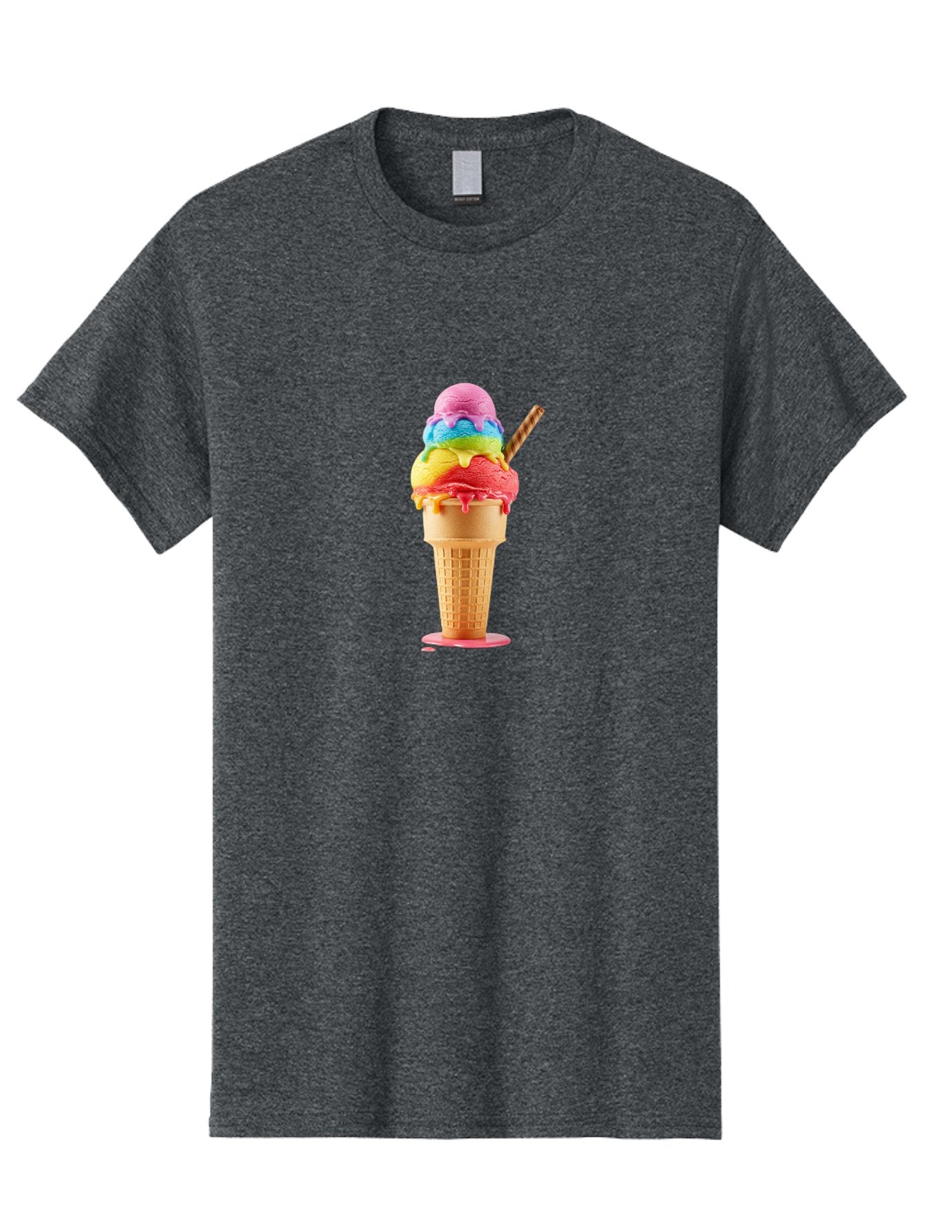 Rainbow-Ice-Cream Men'S Graphic Tee, 100% Cotton, Comfortable Casual Summer Wear, Machine Washable, Rainbow Ice Cream, Colorful Dessert, Sweet Treats, Multi-Colored Ice Cream, Waffle Cone, Dripping Ice Cream, Colorful Scoop, Tasty, Bab274 15