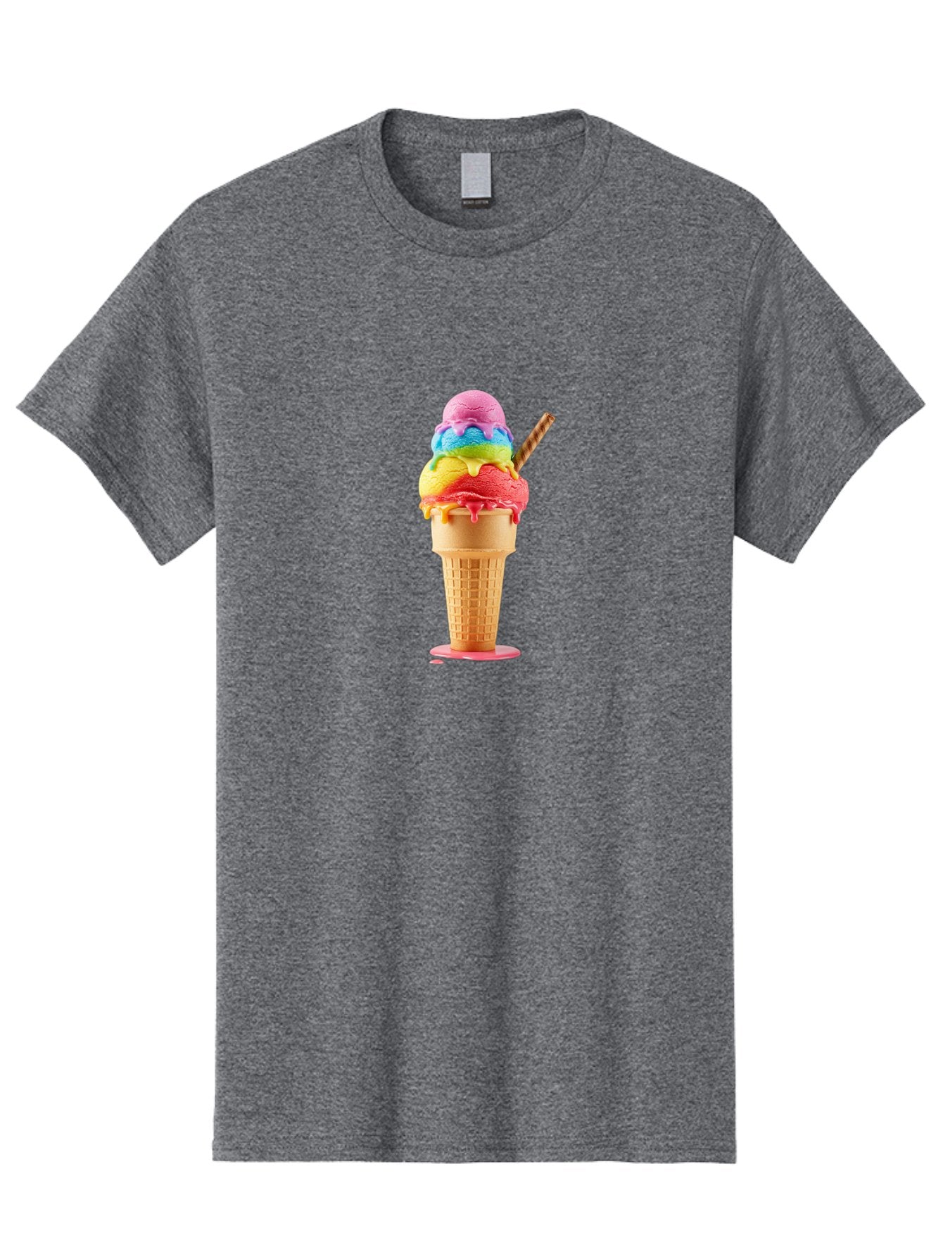 Rainbow-Ice-Cream Men'S Graphic Tee, 100% Cotton, Comfortable Casual Summer Wear, Machine Washable, Rainbow Ice Cream, Colorful Dessert, Sweet Treats, Multi-Colored Ice Cream, Waffle Cone, Dripping Ice Cream, Colorful Scoop, Tasty, Bab274