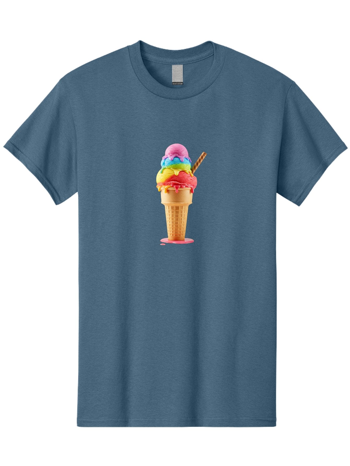 Rainbow-Ice-Cream Men'S Graphic Tee, 100% Cotton, Comfortable Casual Summer Wear, Machine Washable, Rainbow Ice Cream, Colorful Dessert, Sweet Treats, Multi-Colored Ice Cream, Waffle Cone, Dripping Ice Cream, Colorful Scoop, Tasty, Bab274 9