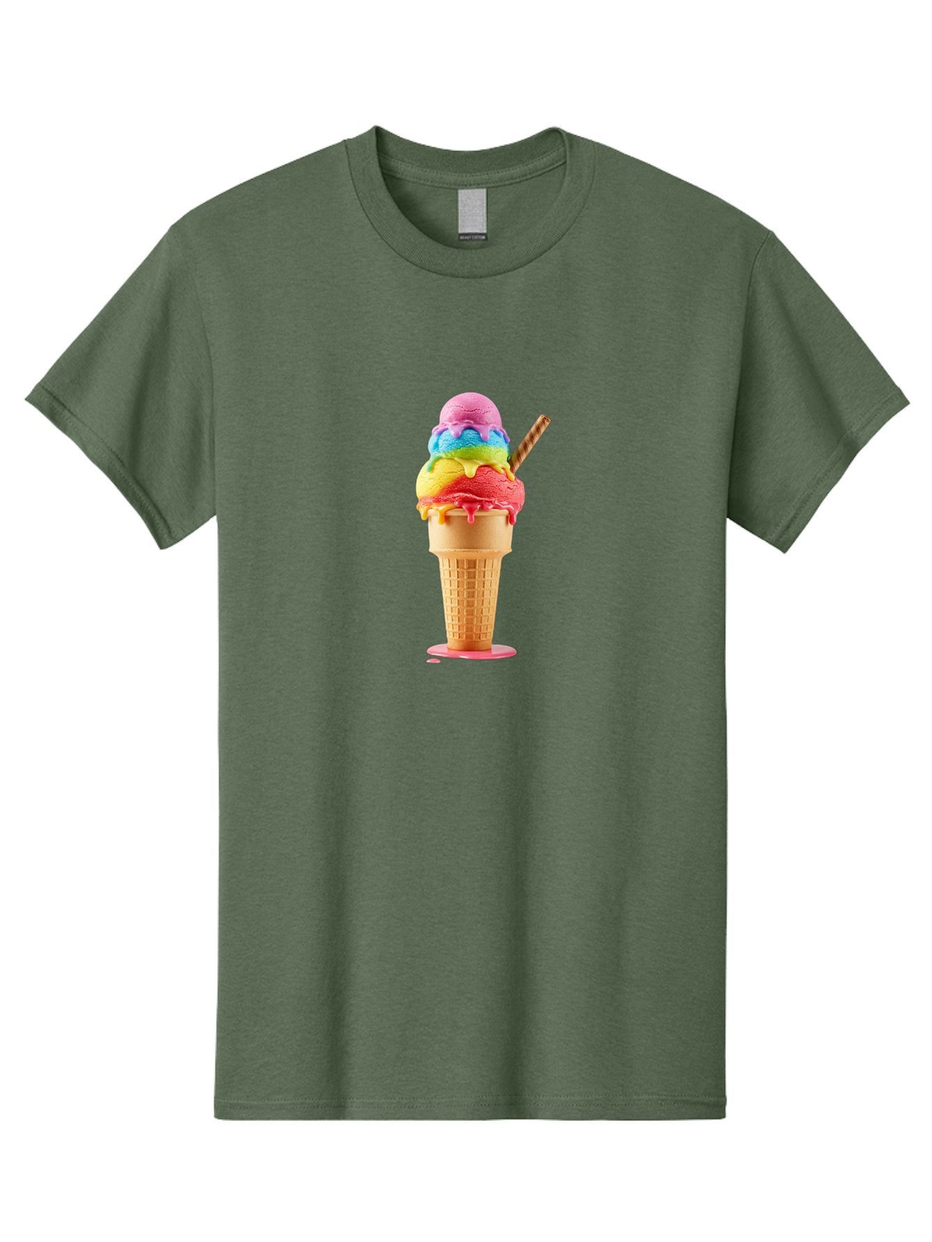 Rainbow-Ice-Cream Men'S Graphic Tee, 100% Cotton, Comfortable Casual Summer Wear, Machine Washable, Rainbow Ice Cream, Colorful Dessert, Sweet Treats, Multi-Colored Ice Cream, Waffle Cone, Dripping Ice Cream, Colorful Scoop, Tasty, Bab274 4