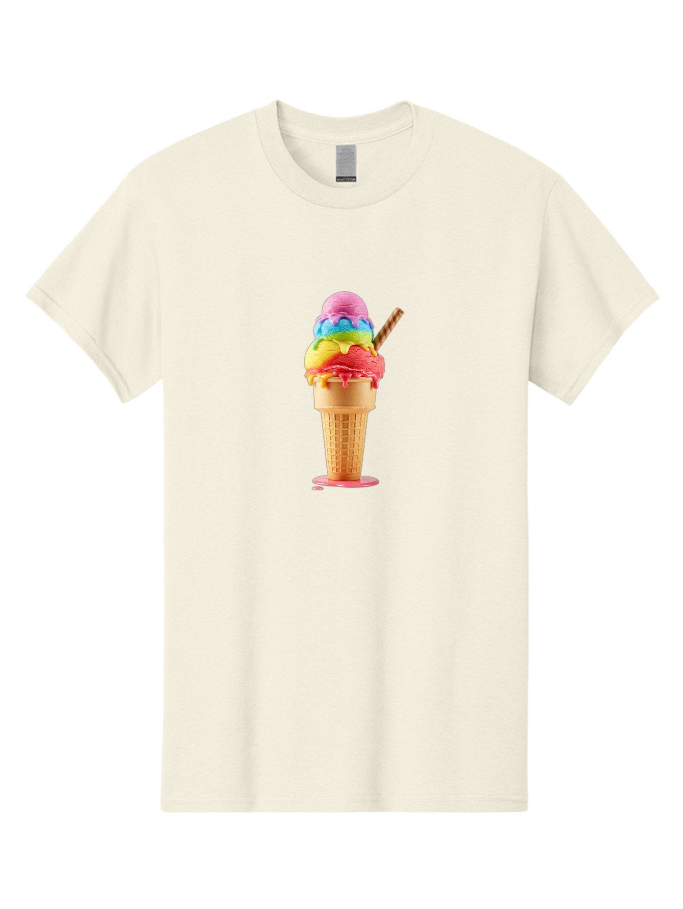 Rainbow-Ice-Cream Men'S Graphic Tee, 100% Cotton, Comfortable Casual Summer Wear, Machine Washable, Rainbow Ice Cream, Colorful Dessert, Sweet Treats, Multi-Colored Ice Cream, Waffle Cone, Dripping Ice Cream, Colorful Scoop, Tasty, Bab274 12