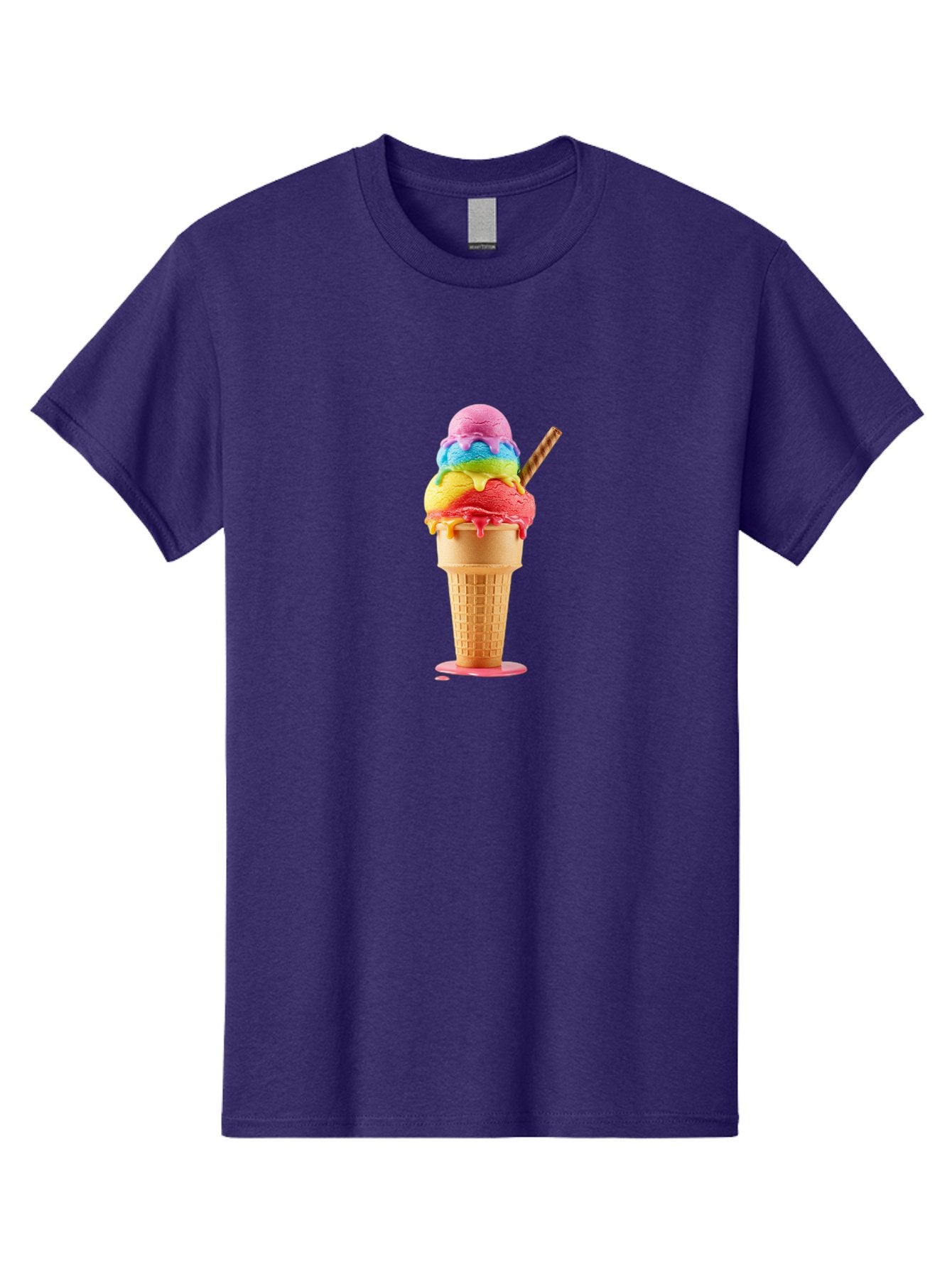 Rainbow-Ice-Cream Men'S Graphic Tee, 100% Cotton, Comfortable Casual Summer Wear, Machine Washable, Rainbow Ice Cream, Colorful Dessert, Sweet Treats, Multi-Colored Ice Cream, Waffle Cone, Dripping Ice Cream, Colorful Scoop, Tasty, Bab274