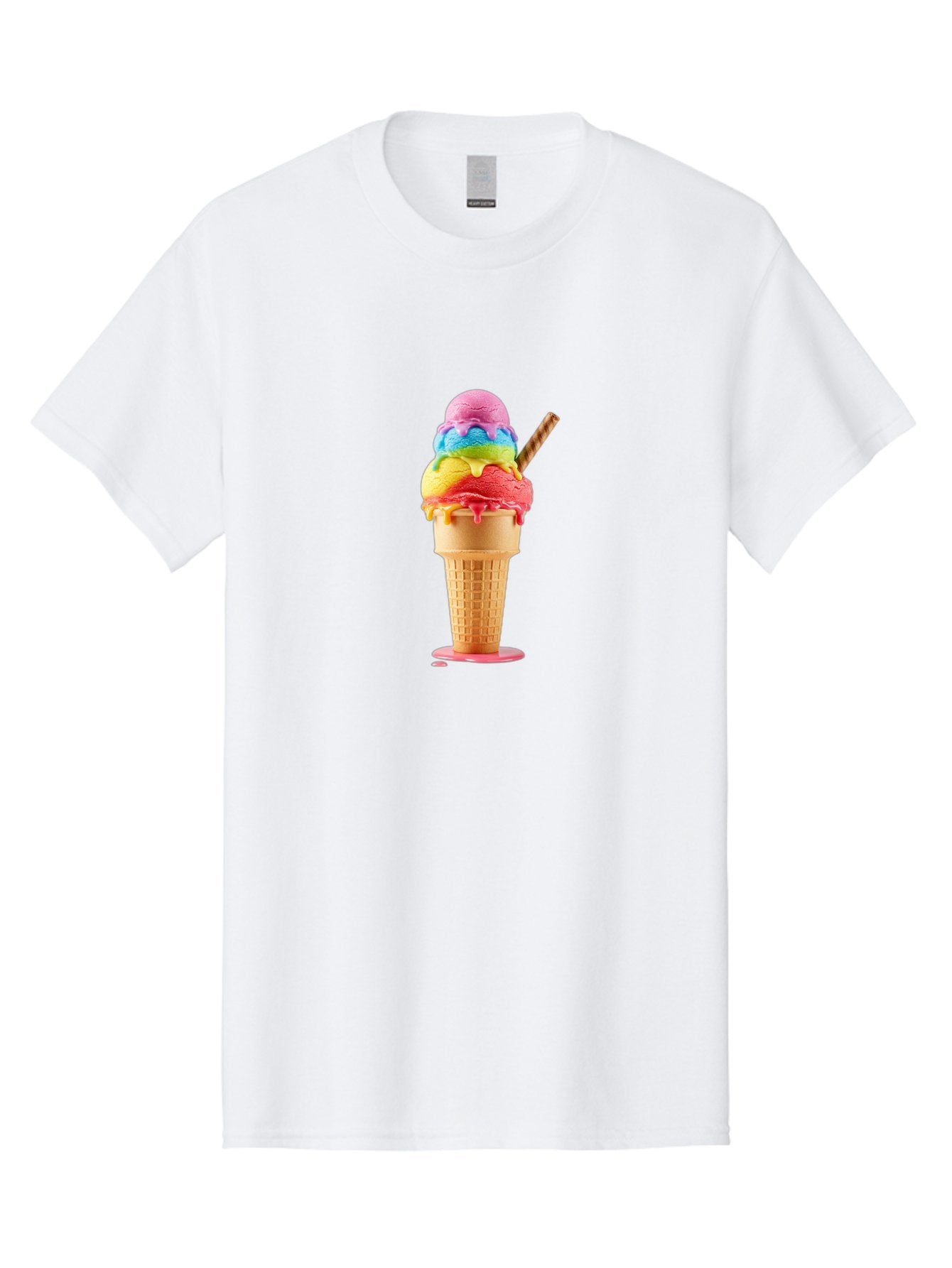 Rainbow-Ice-Cream Men'S Graphic Tee, 100% Cotton, Comfortable Casual Summer Wear, Machine Washable, Rainbow Ice Cream, Colorful Dessert, Sweet Treats, Multi-Colored Ice Cream, Waffle Cone, Dripping Ice Cream, Colorful Scoop, Tasty, Bab274 10