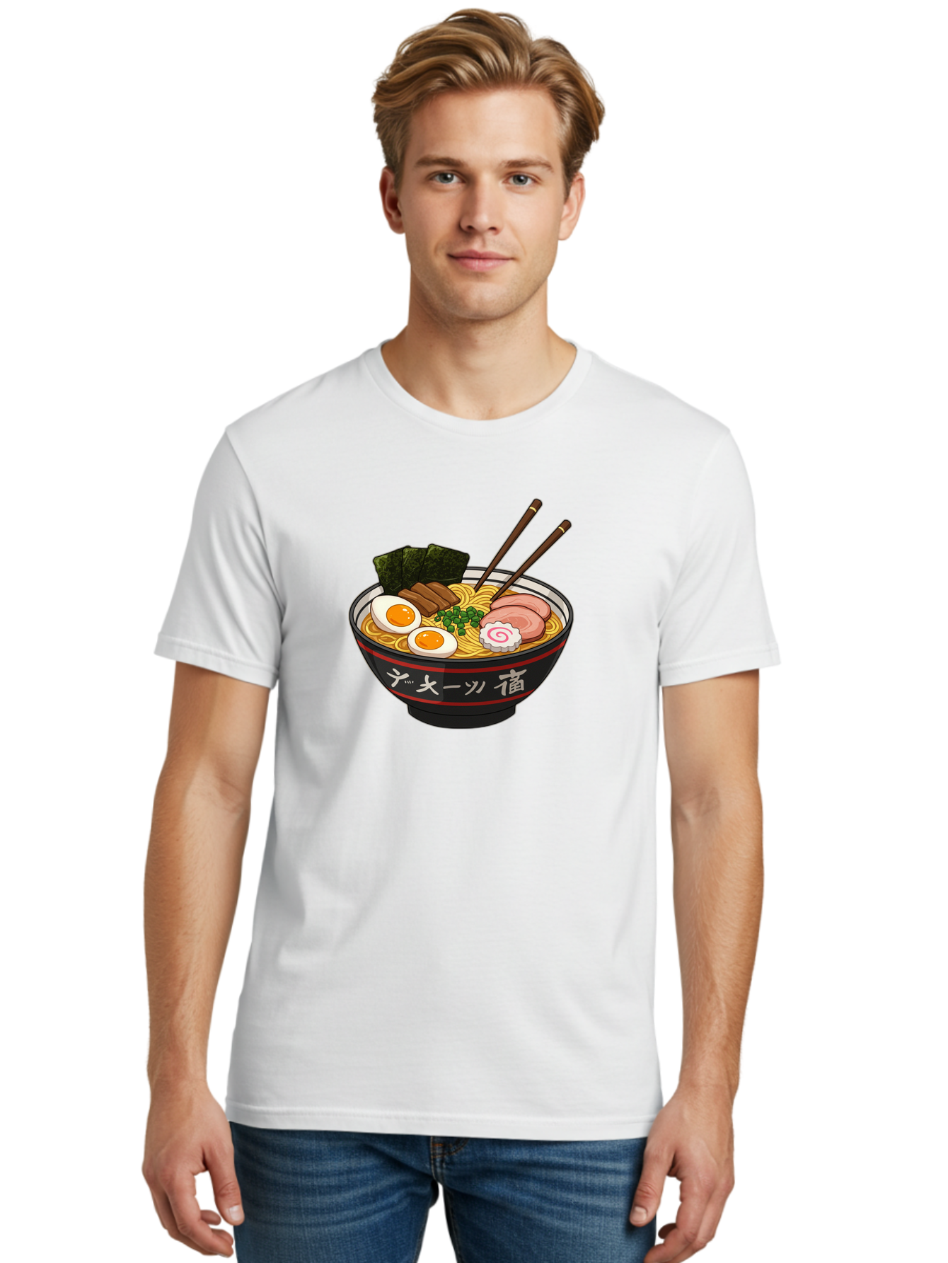 Ramen-10 Men'S Graphic Tee, 100% Cotton, Comfortable Casual Summer Wear, Machine Washable, Ramen Noodles, Japanese Cuisine, Savory Broth, Boiled Egg, Sliced Pork, Seaweed, Chopsticks, Asian Food, Noodle Soup Bab276