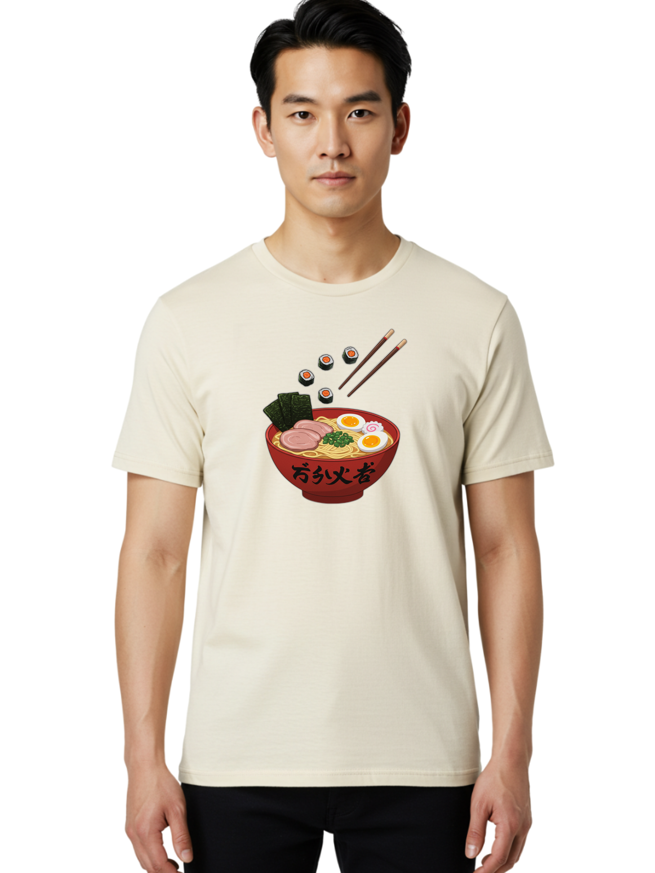 Ramen-11 Men'S Graphic Tee, 100% Cotton, Comfortable Casual Summer Wear, Machine Washable, Ramen Noodles, Japanese Cuisine, Savory Soup, Boiled Egg, Sliced Meat, Seaweed, Sushi Rolls, Chopsticks, Naruto, Asian Food, Noodle Bowl Bab277 6