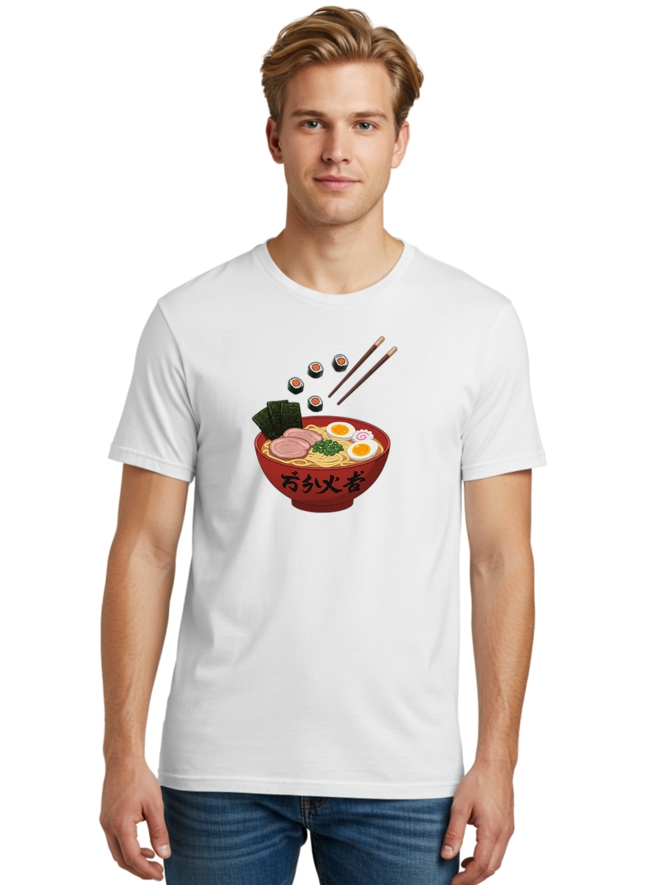Ramen-11 Men'S Graphic Tee, 100% Cotton, Comfortable Casual Summer Wear, Machine Washable, Ramen Noodles, Japanese Cuisine, Savory Soup, Boiled Egg, Sliced Meat, Seaweed, Sushi Rolls, Chopsticks, Naruto, Asian Food, Noodle Bowl Bab277