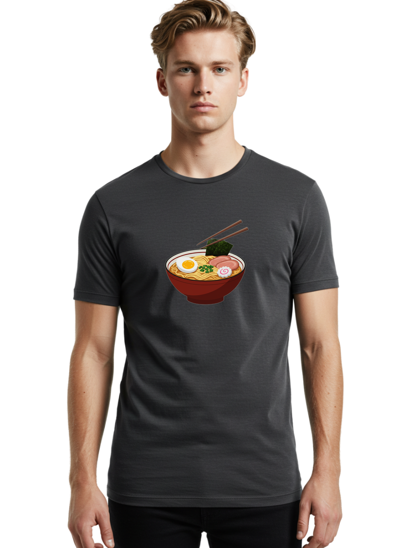 Ramen-12 Men'S Graphic Tee, 100% Cotton, Comfortable Casual Summer Wear, Machine Washable, Ramen Noodles, Boiled Egg, Sliced Pork, Seaweed, Green Onions, Narutomaki, Chopsticks, Japanese Cuisine, Noodle Soup, Comfort Food Bab278 14
