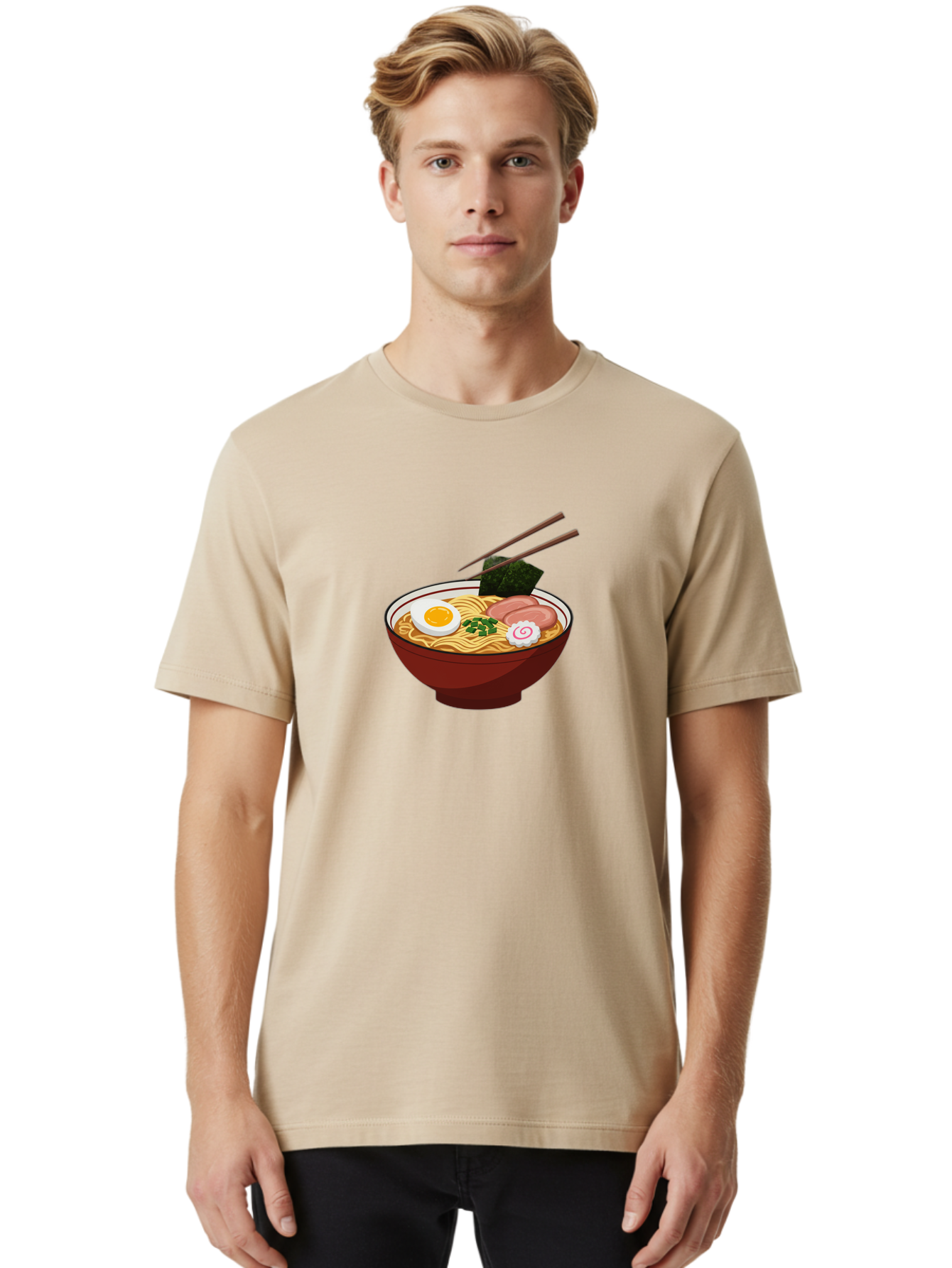 Ramen-12 Men'S Graphic Tee, 100% Cotton, Comfortable Casual Summer Wear, Machine Washable, Ramen Noodles, Boiled Egg, Sliced Pork, Seaweed, Green Onions, Narutomaki, Chopsticks, Japanese Cuisine, Noodle Soup, Comfort Food Bab278 22