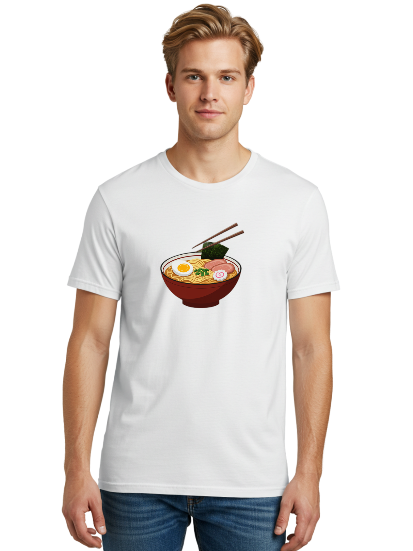 Ramen-12 Men'S Graphic Tee, 100% Cotton, Comfortable Casual Summer Wear, Machine Washable, Ramen Noodles, Boiled Egg, Sliced Pork, Seaweed, Green Onions, Narutomaki, Chopsticks, Japanese Cuisine, Noodle Soup, Comfort Food Bab278 24