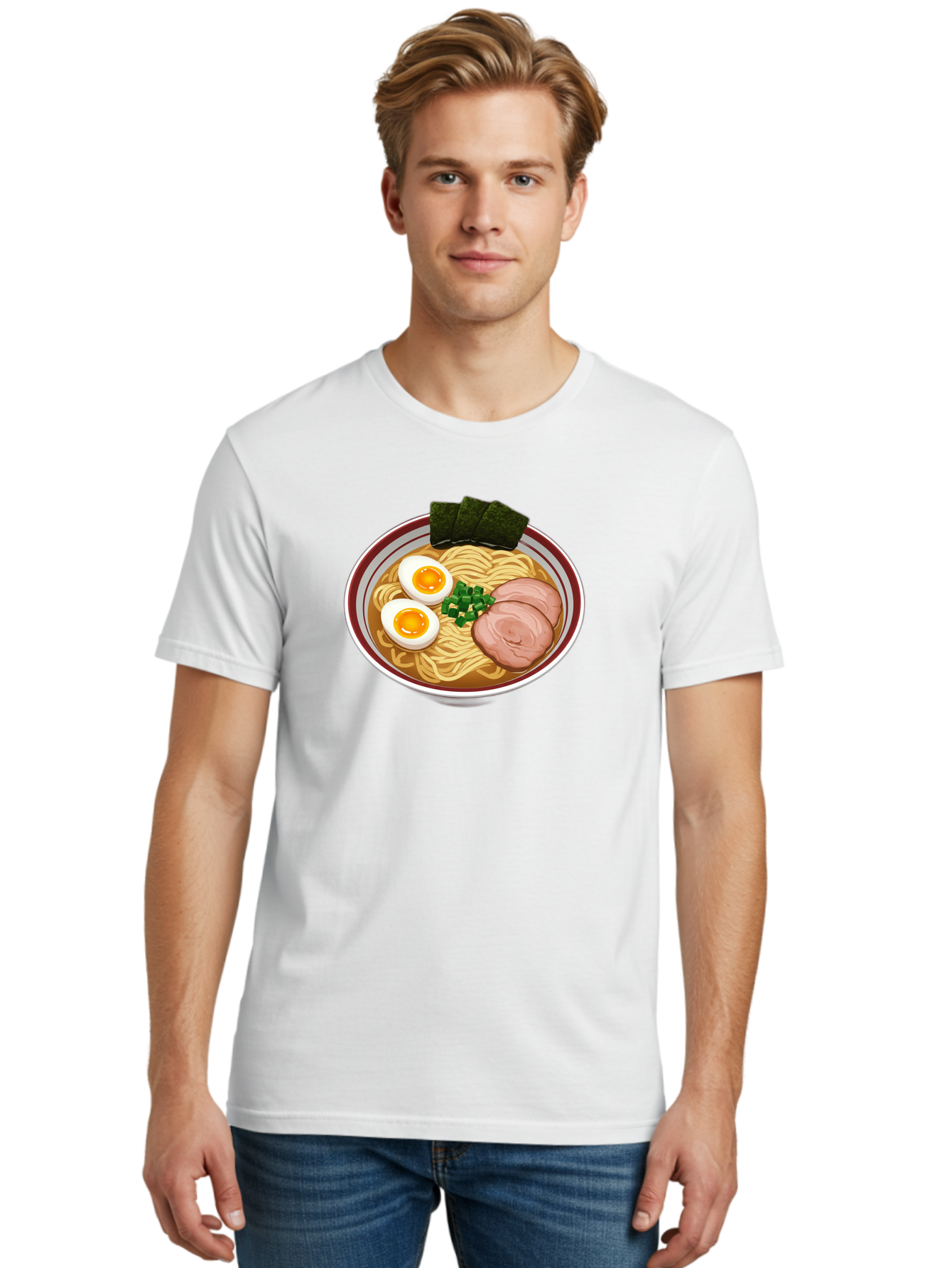 Ramen-13 Men'S Graphic Tee, 100% Cotton, Comfortable Casual Summer Wear, Machine Washable, Bowl Of Ramen, Steaming Hot Noodles, Sliced Pork, Soft-Boiled Egg, Seaweed, Green Onions, Savory Broth, Japanese Cuisine, Comforting Dish, Noodle Soup Bab279 4