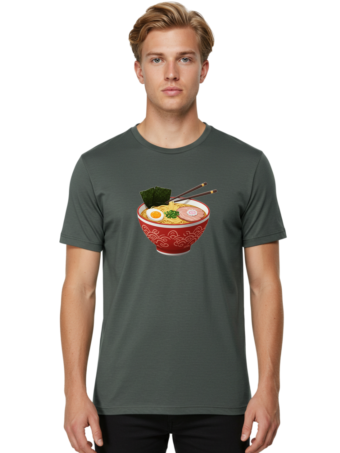 Ramen-14 Men'S Graphic Tee, 100% Cotton, Comfortable Casual Summer Wear, Machine Washable, Ramen Noodles, Japanese Cuisine, Noodle Soup, Boiled Egg, Sliced Pork, Seaweed, Green Onions, Chopsticks, Savory Broth, Asian Food Bab280 30