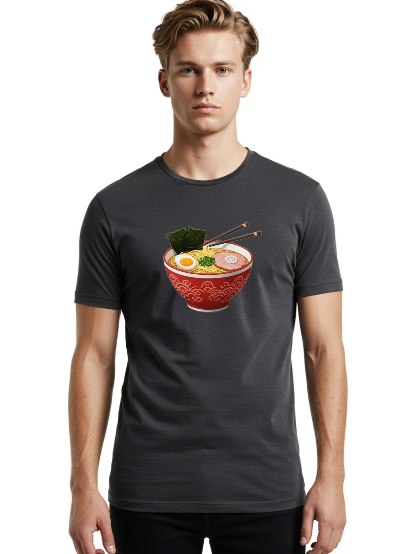 Ramen-14 Men'S Graphic Tee, 100% Cotton, Comfortable Casual Summer Wear, Machine Washable, Ramen Noodles, Japanese Cuisine, Noodle Soup, Boiled Egg, Sliced Pork, Seaweed, Green Onions, Chopsticks, Savory Broth, Asian Food Bab280 20