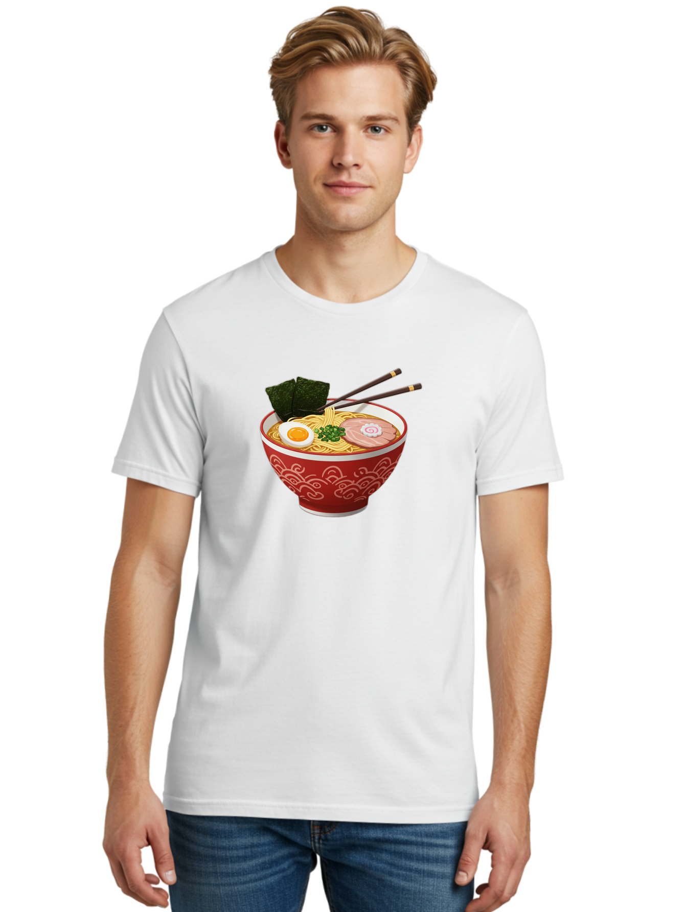 Ramen-14 Men'S Graphic Tee, 100% Cotton, Comfortable Casual Summer Wear, Machine Washable, Ramen Noodles, Japanese Cuisine, Noodle Soup, Boiled Egg, Sliced Pork, Seaweed, Green Onions, Chopsticks, Savory Broth, Asian Food Bab280 26