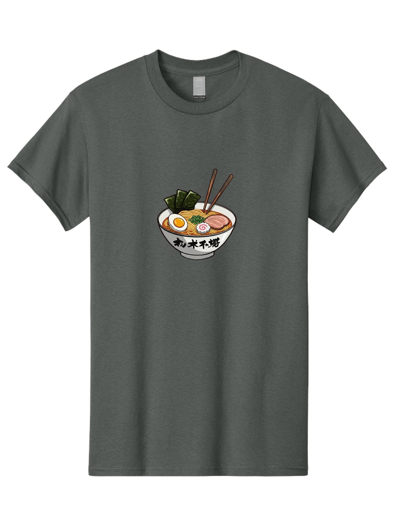 Ramen-8 Men'S Graphic Tee, 100% Cotton, Comfortable Casual Summer Wear, Machine Washable, Steaming Bowl Of Ramen, Boiled Egg, Pork Slice, Seaweed, Green Onions, Spiral Fish Cake, Chopsticks, Black Kanji On Bowl, Japanese Cuisine, Savory Broth, Bab288