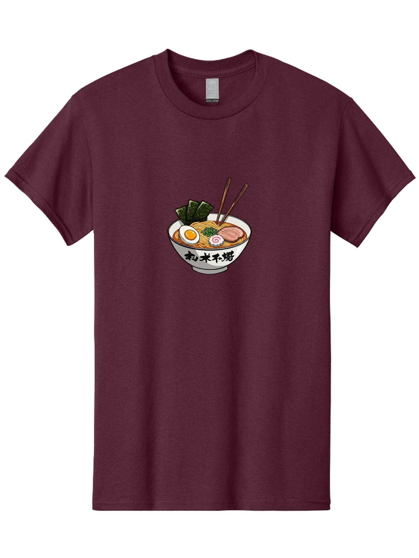 Ramen-8 Men'S Graphic Tee, 100% Cotton, Comfortable Casual Summer Wear, Machine Washable, Steaming Bowl Of Ramen, Boiled Egg, Pork Slice, Seaweed, Green Onions, Spiral Fish Cake, Chopsticks, Black Kanji On Bowl, Japanese Cuisine, Savory Broth, Bab288 11