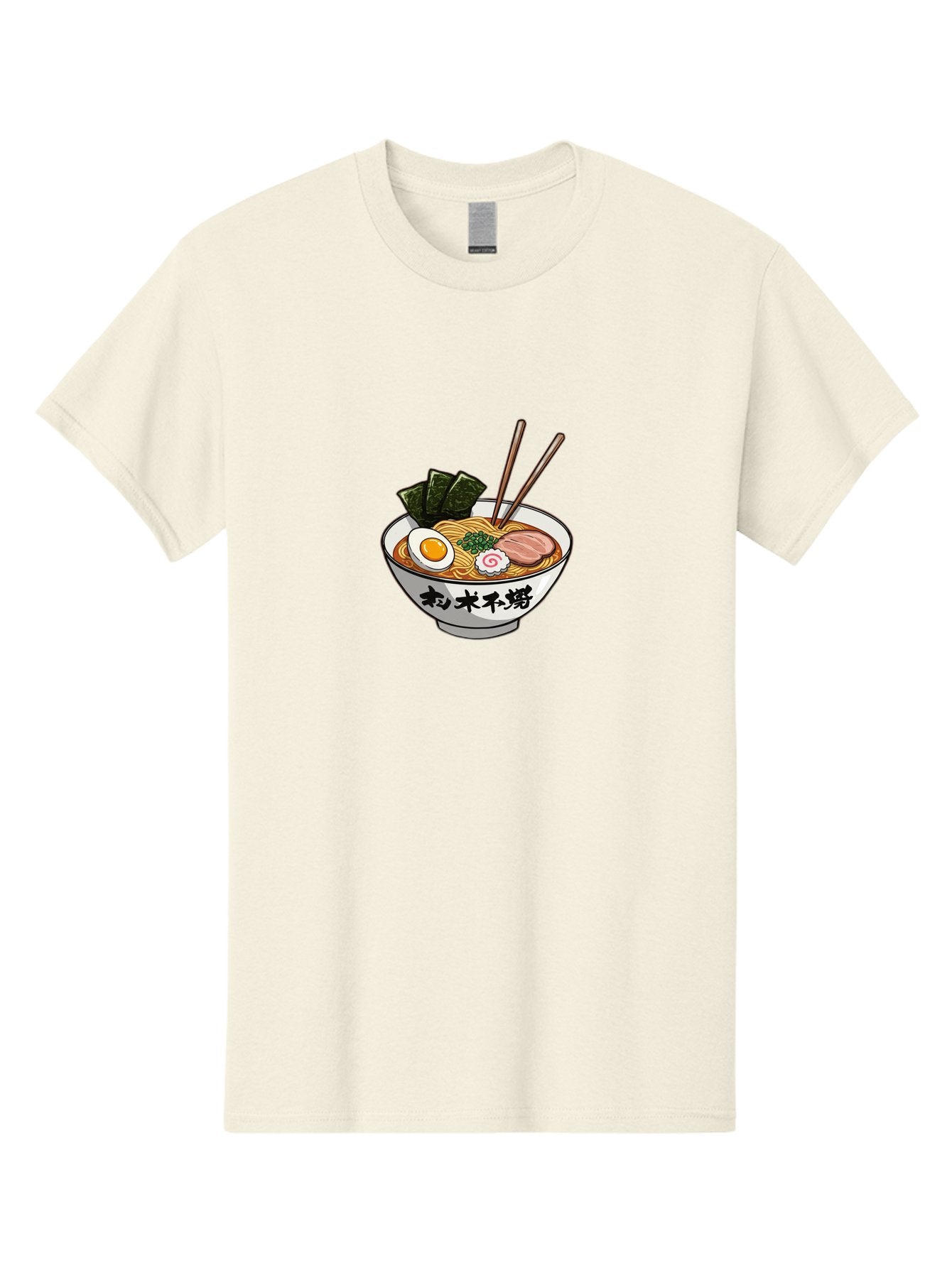 Ramen-8 Men'S Graphic Tee, 100% Cotton, Comfortable Casual Summer Wear, Machine Washable, Steaming Bowl Of Ramen, Boiled Egg, Pork Slice, Seaweed, Green Onions, Spiral Fish Cake, Chopsticks, Black Kanji On Bowl, Japanese Cuisine, Savory Broth, Bab288 9
