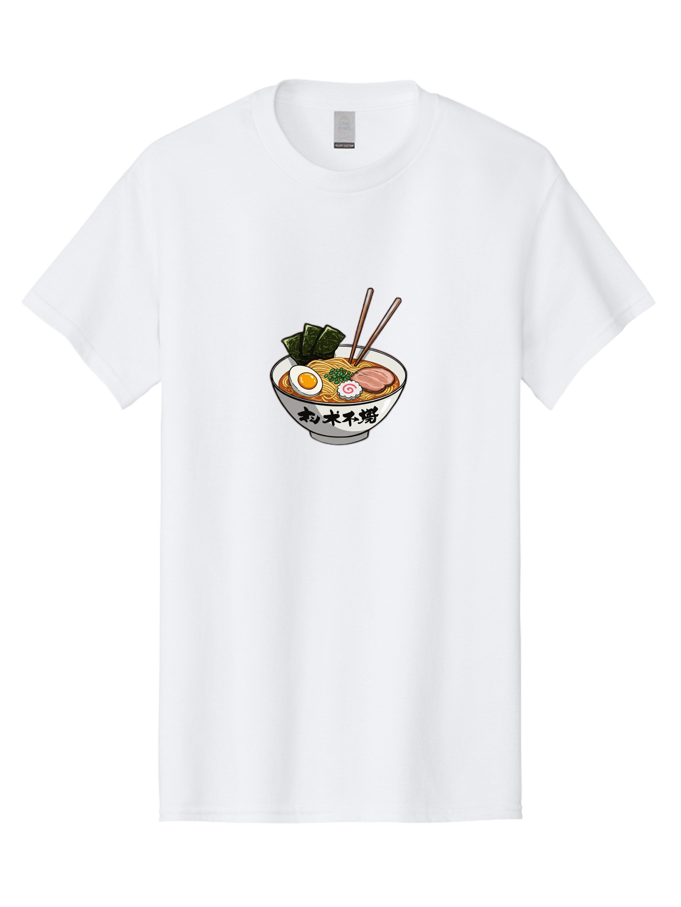 Ramen-8 Men'S Graphic Tee, 100% Cotton, Comfortable Casual Summer Wear, Machine Washable, Steaming Bowl Of Ramen, Boiled Egg, Pork Slice, Seaweed, Green Onions, Spiral Fish Cake, Chopsticks, Black Kanji On Bowl, Japanese Cuisine, Savory Broth, Bab288 3