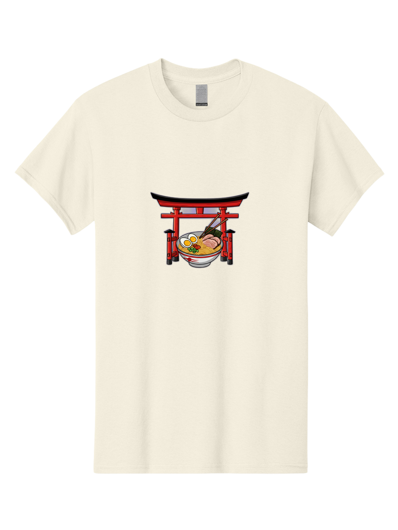 Ramen-And-Torii-Gate Men'S Graphic Tee, 100% Cotton, Comfortable Casual Summer Wear, Machine Washable, Japanese Ramen, Delicious Noodles, Savory Pork, Soft Boiled Egg, Torii Gate, Japanese Culture, Traditional Food, Asian Cuisine, Noodle Soup Bab290 5