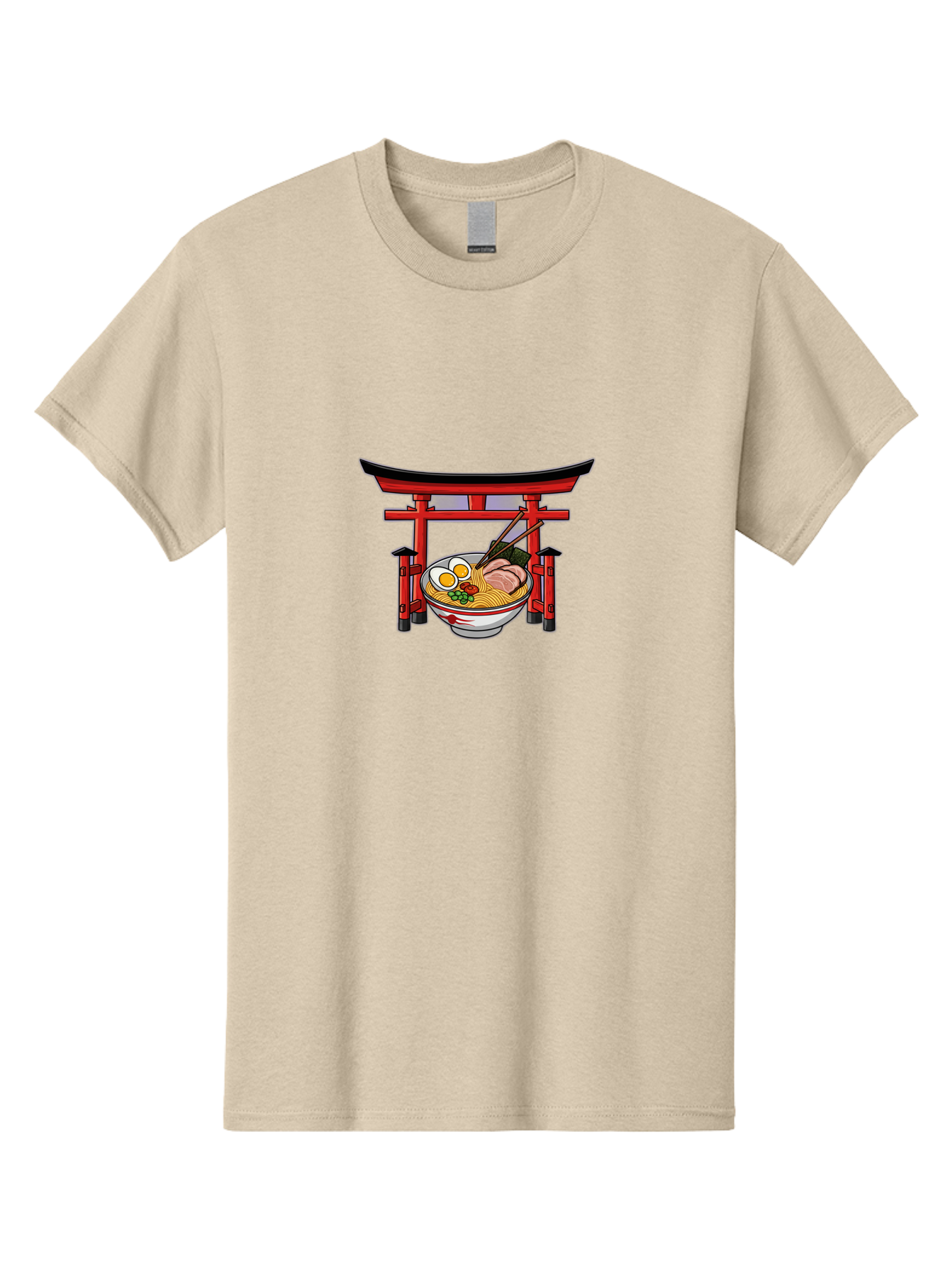 Ramen-And-Torii-Gate Men'S Graphic Tee, 100% Cotton, Comfortable Casual Summer Wear, Machine Washable, Japanese Ramen, Delicious Noodles, Savory Pork, Soft Boiled Egg, Torii Gate, Japanese Culture, Traditional Food, Asian Cuisine, Noodle Soup Bab290